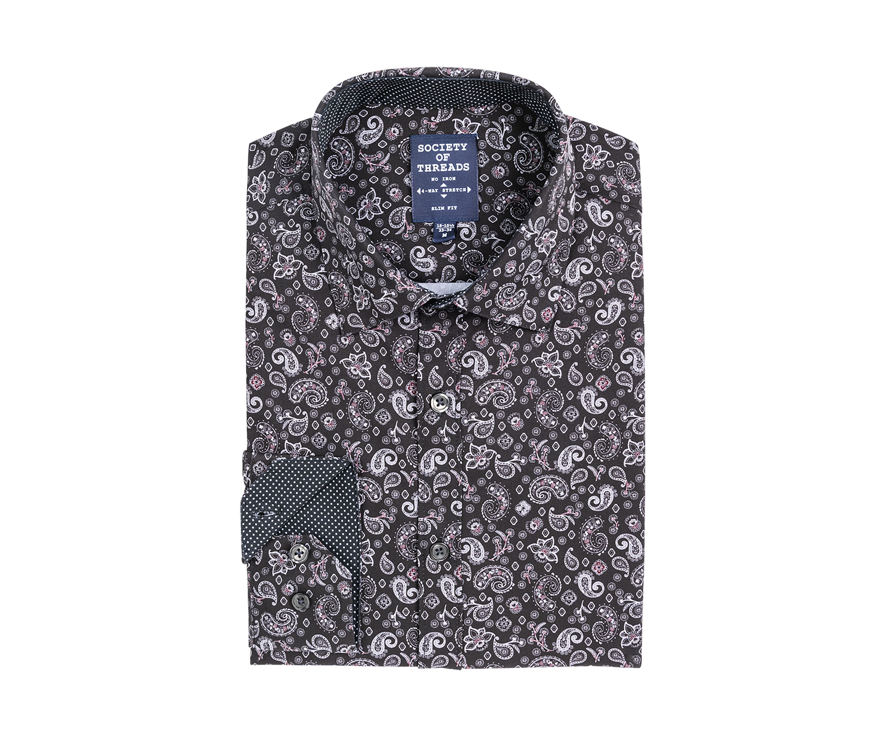 Slim Fit Black Paisley Performance Stretch Dress Shirt