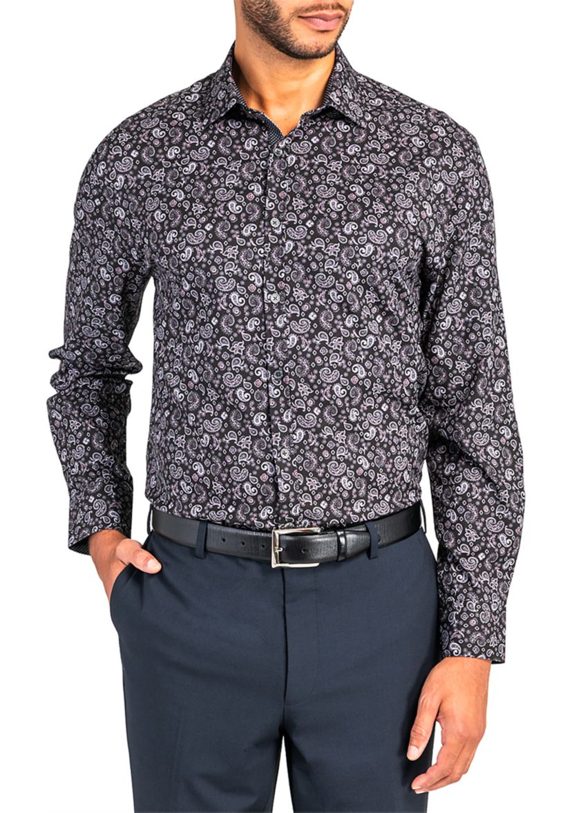 Slim Fit Black Paisley Performance Stretch Dress Shirt