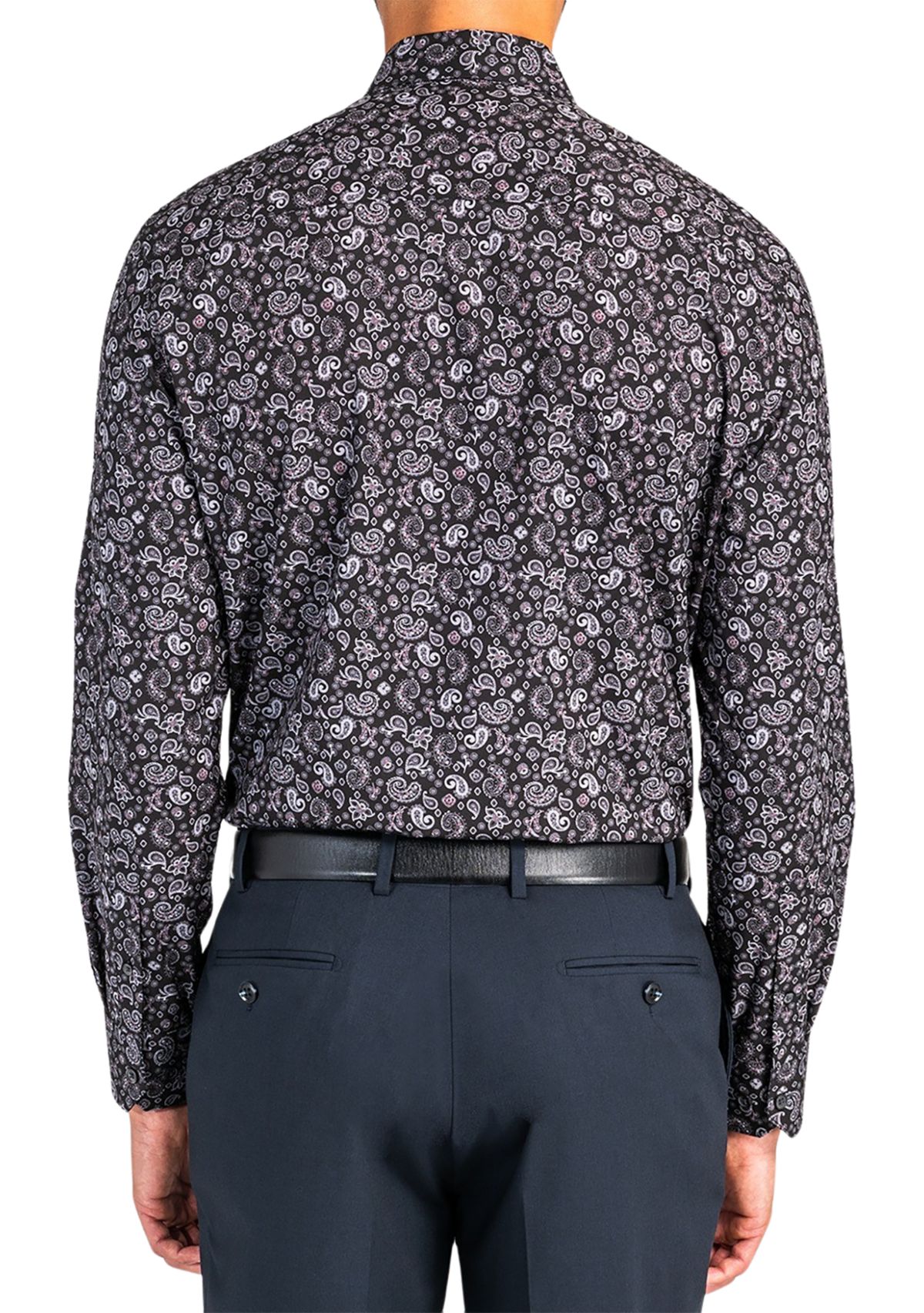 Slim Fit Black Paisley Performance Stretch Dress Shirt