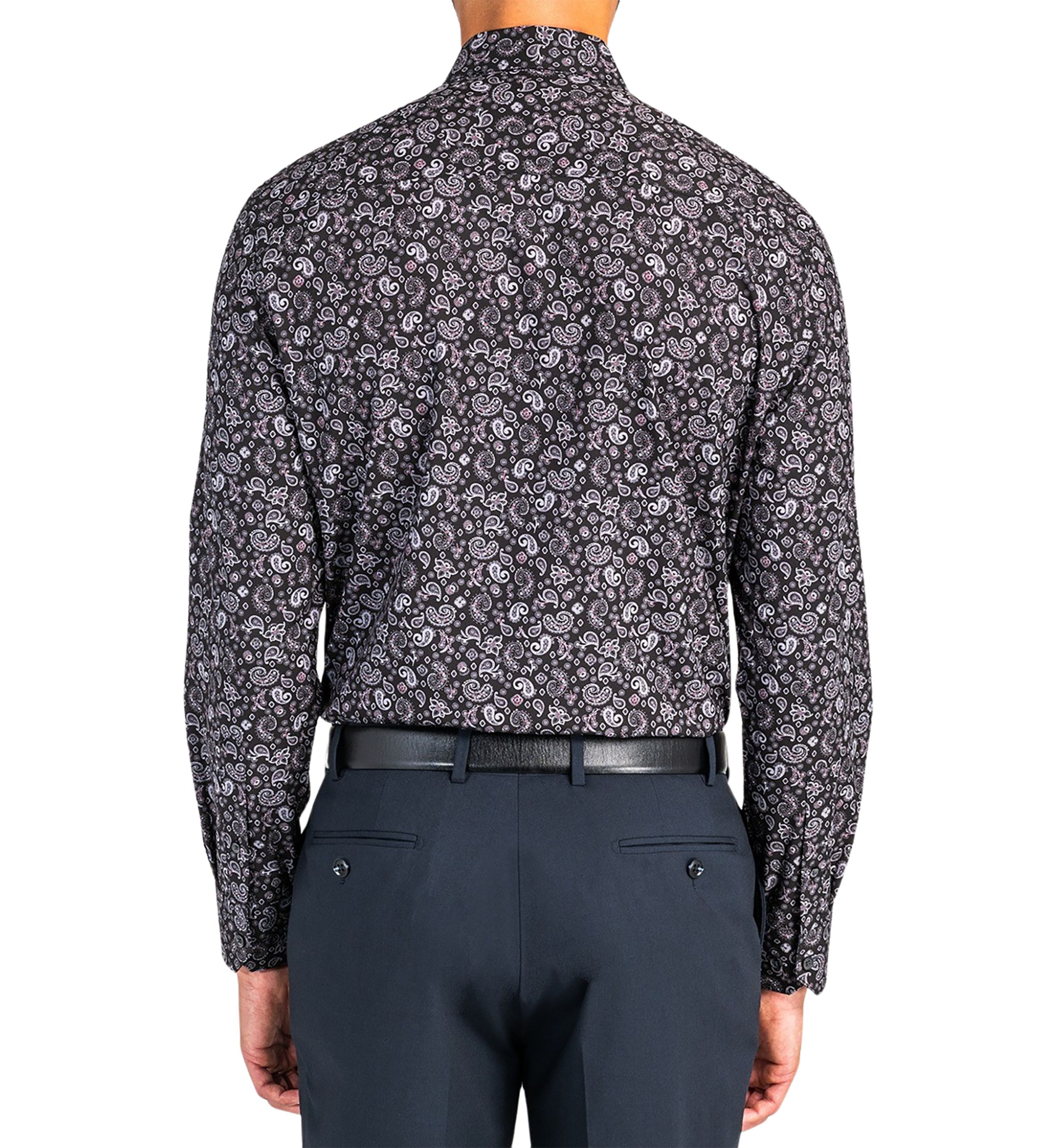 Slim Fit Black Paisley Performance Stretch Dress Shirt