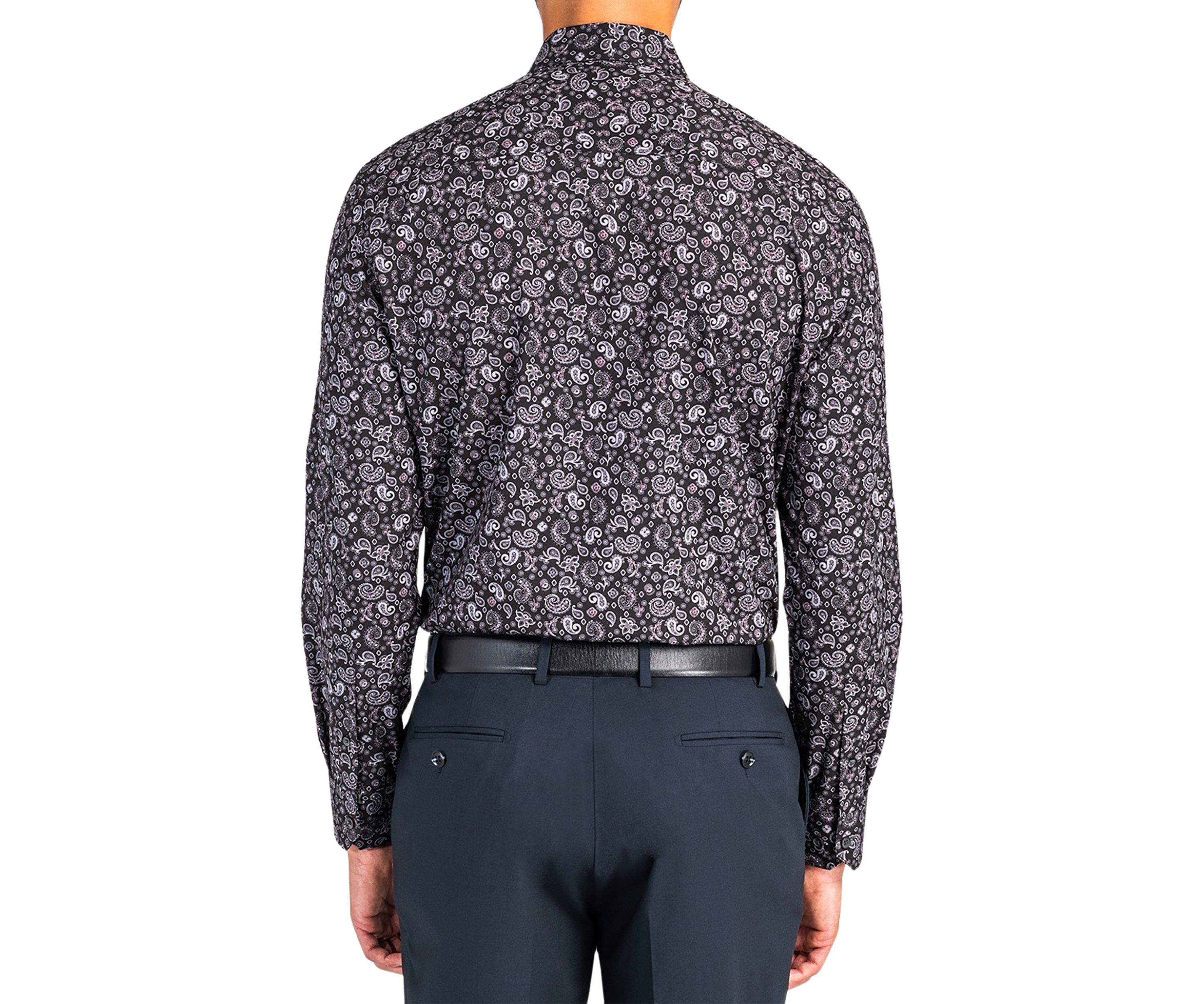 Slim Fit Black Paisley Performance Stretch Dress Shirt