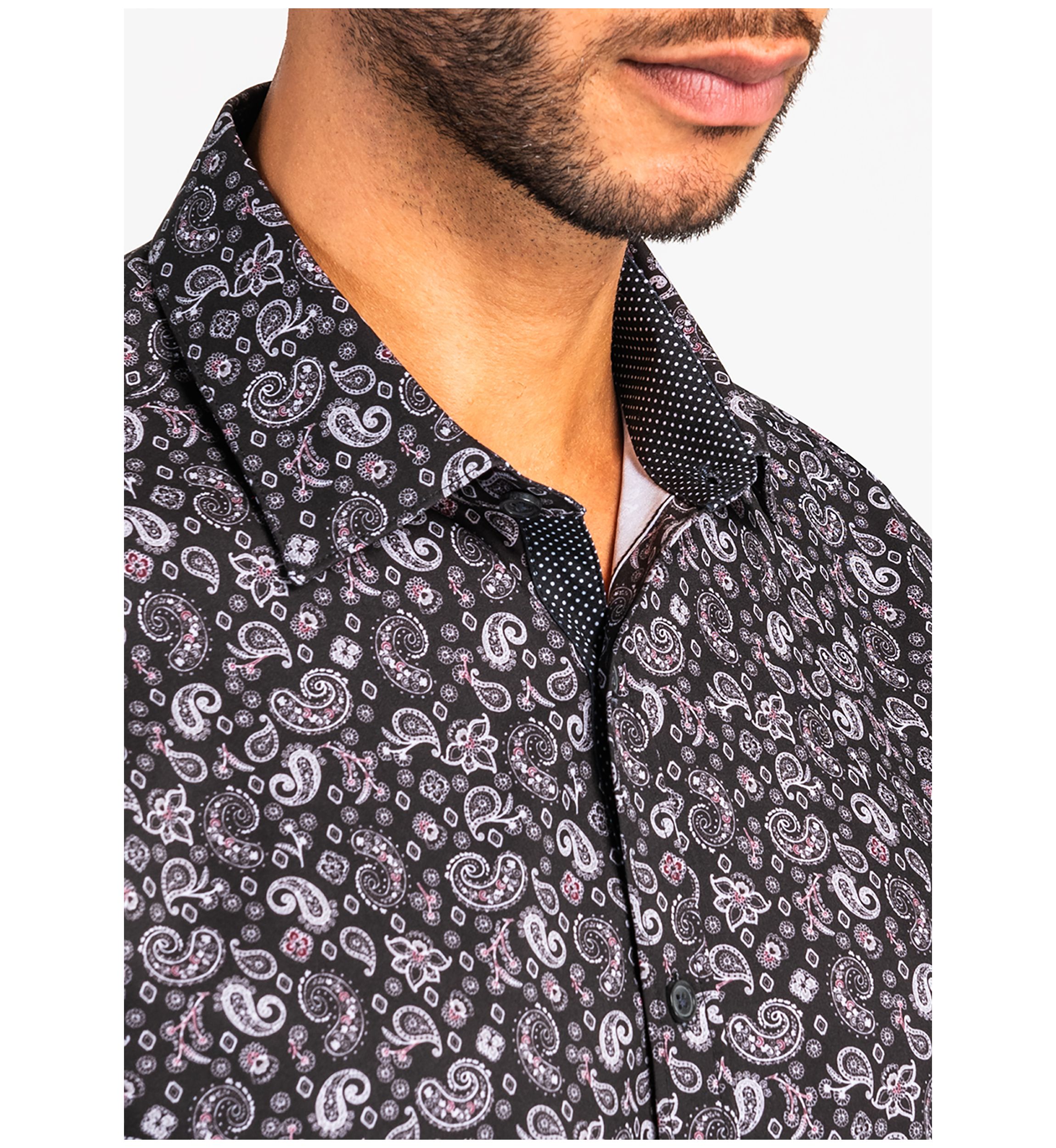 Slim Fit Black Paisley Performance Stretch Dress Shirt