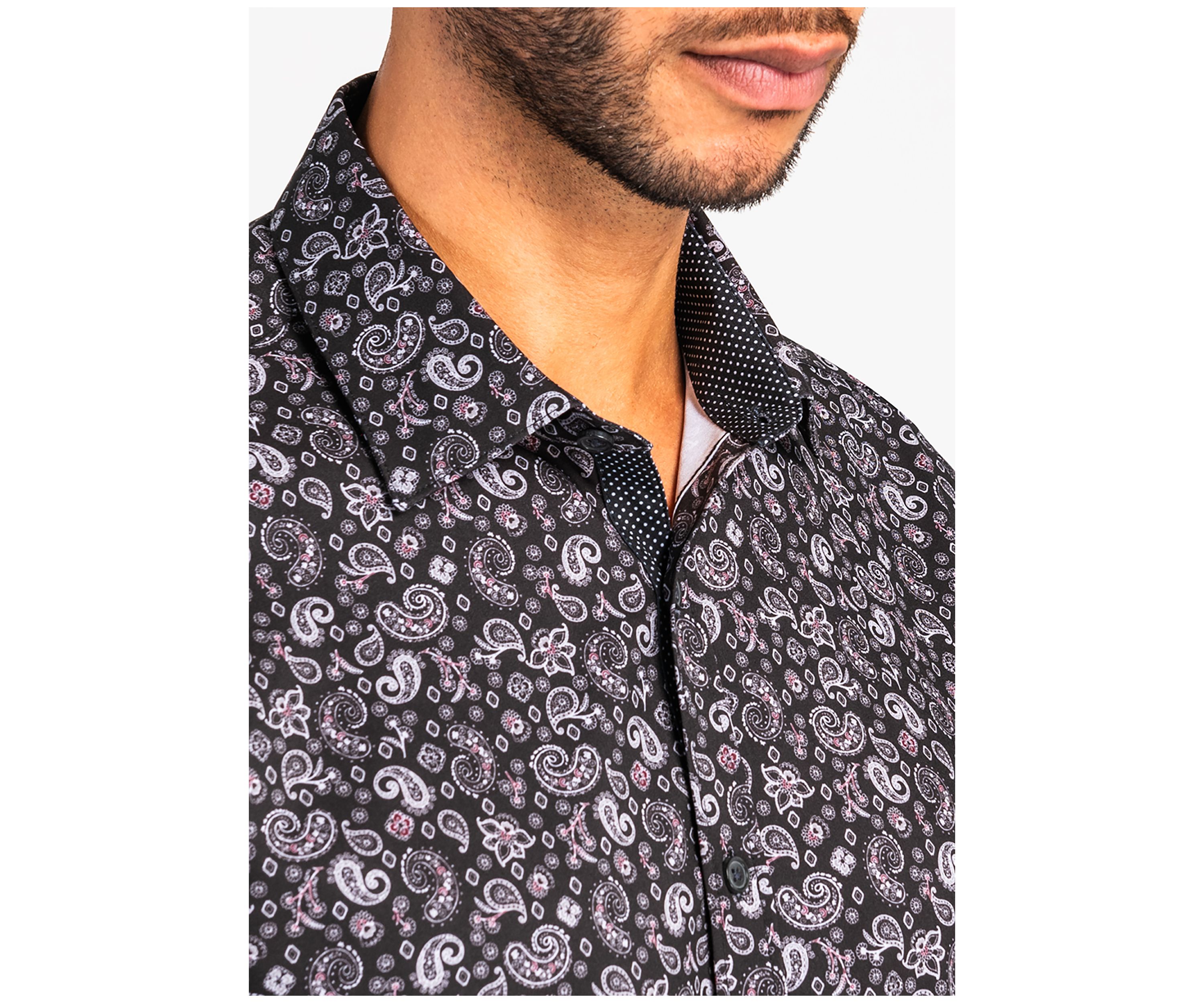 Slim Fit Black Paisley Performance Stretch Dress Shirt