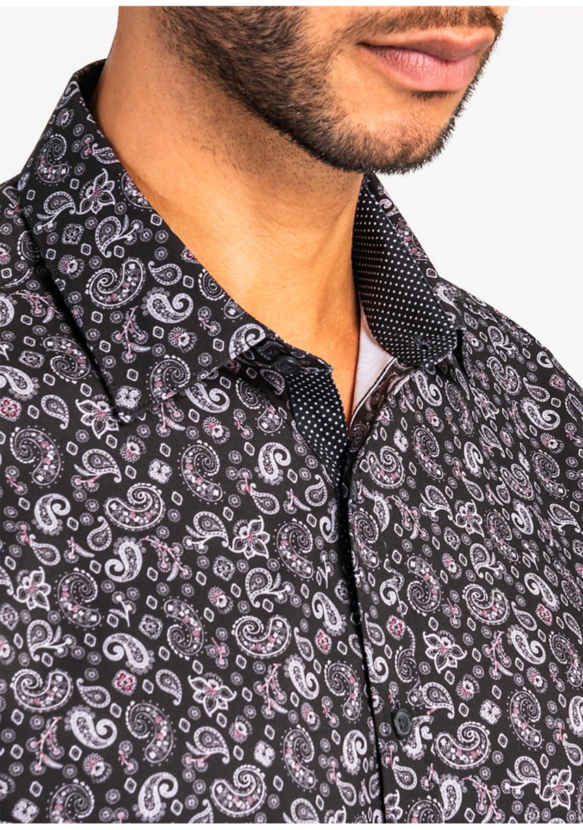 Slim Fit Black Paisley Performance Stretch Dress Shirt