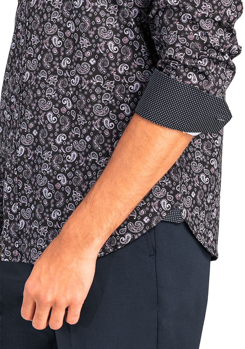 Slim Fit Black Paisley Performance Stretch Dress Shirt