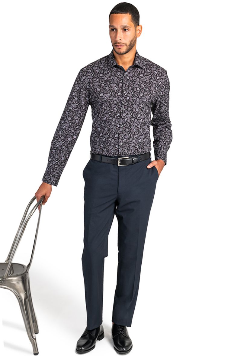 Slim Fit Black Paisley Performance Stretch Dress Shirt