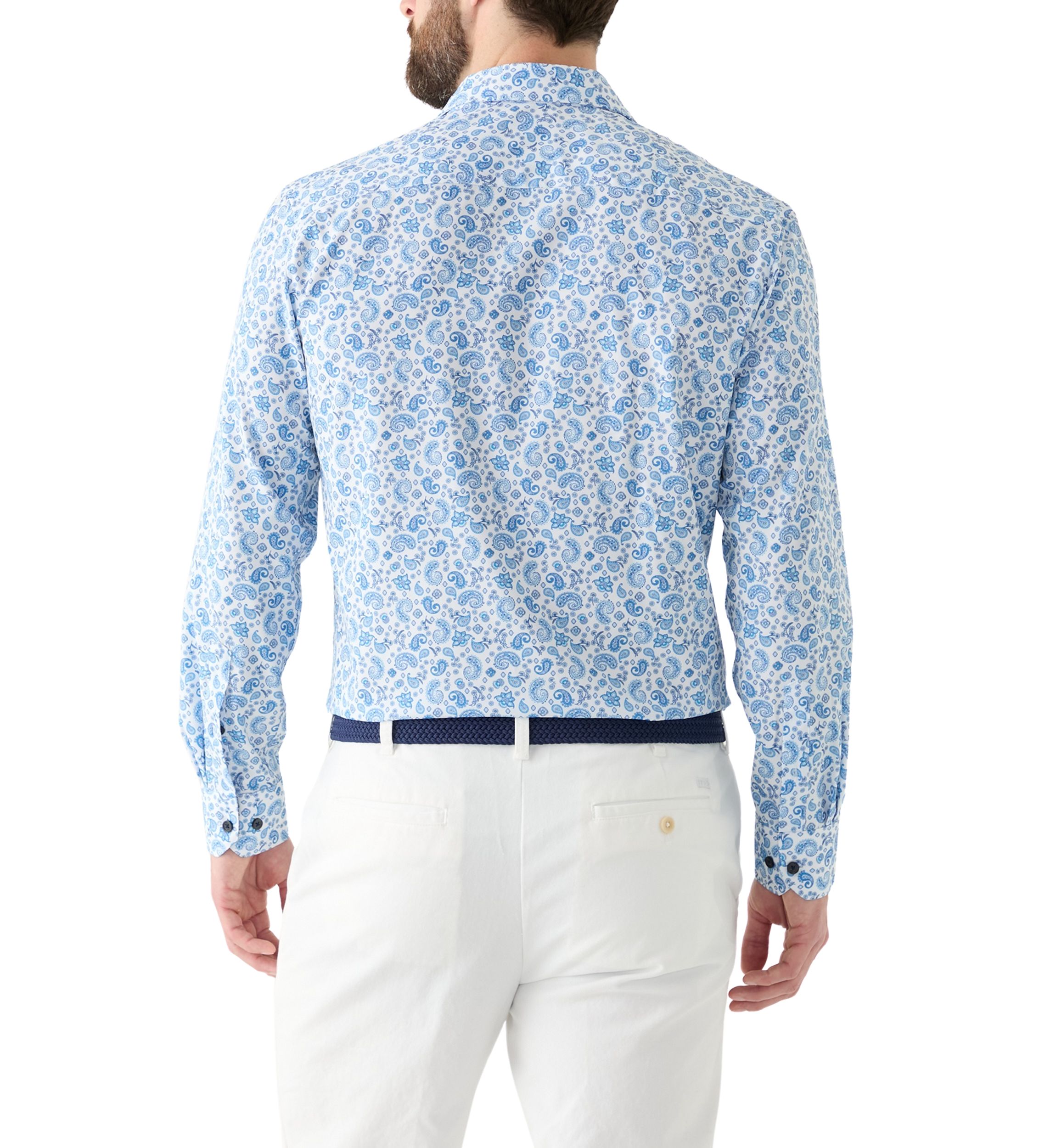 Slim Fit Light Blue Paisley Performance Stretch Dress Shirt