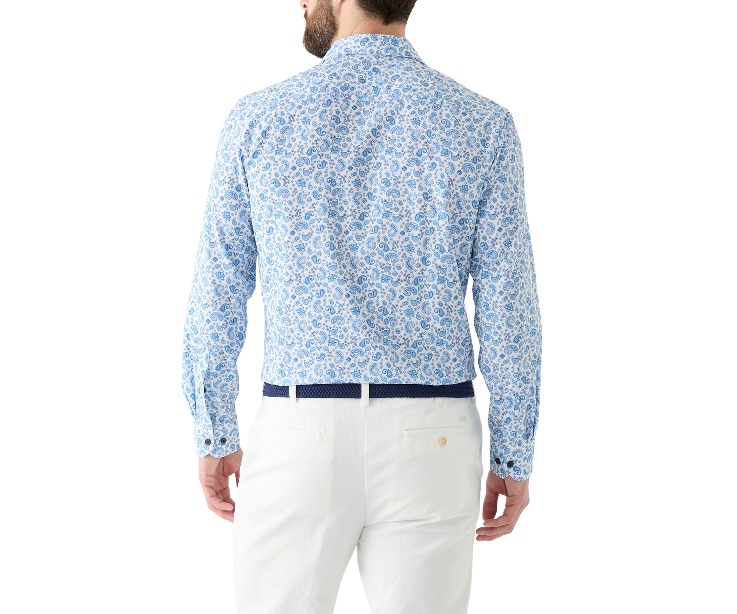 Slim Fit Light Blue Paisley Performance Stretch Dress Shirt