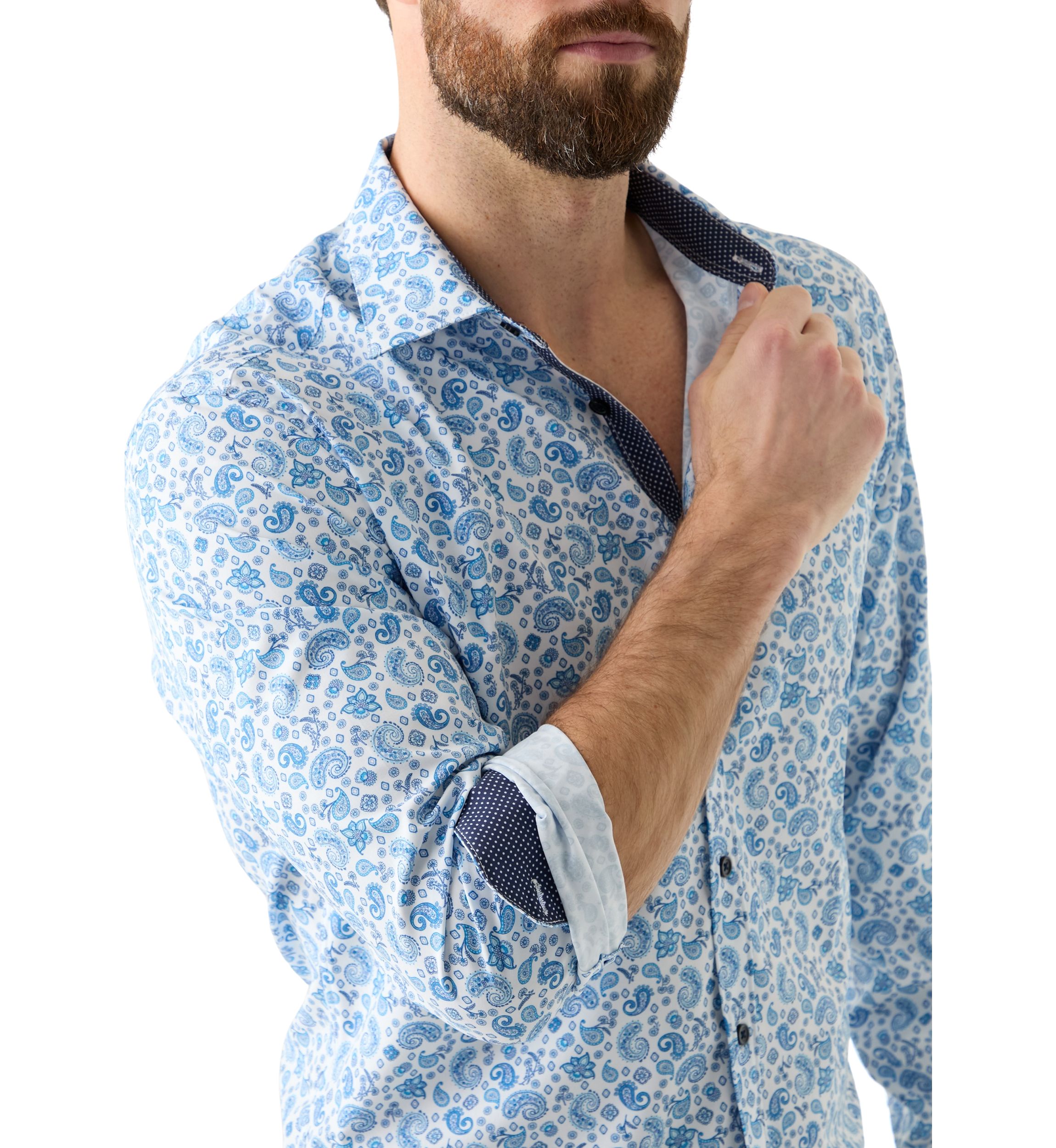 Slim Fit Light Blue Paisley Performance Stretch Dress Shirt