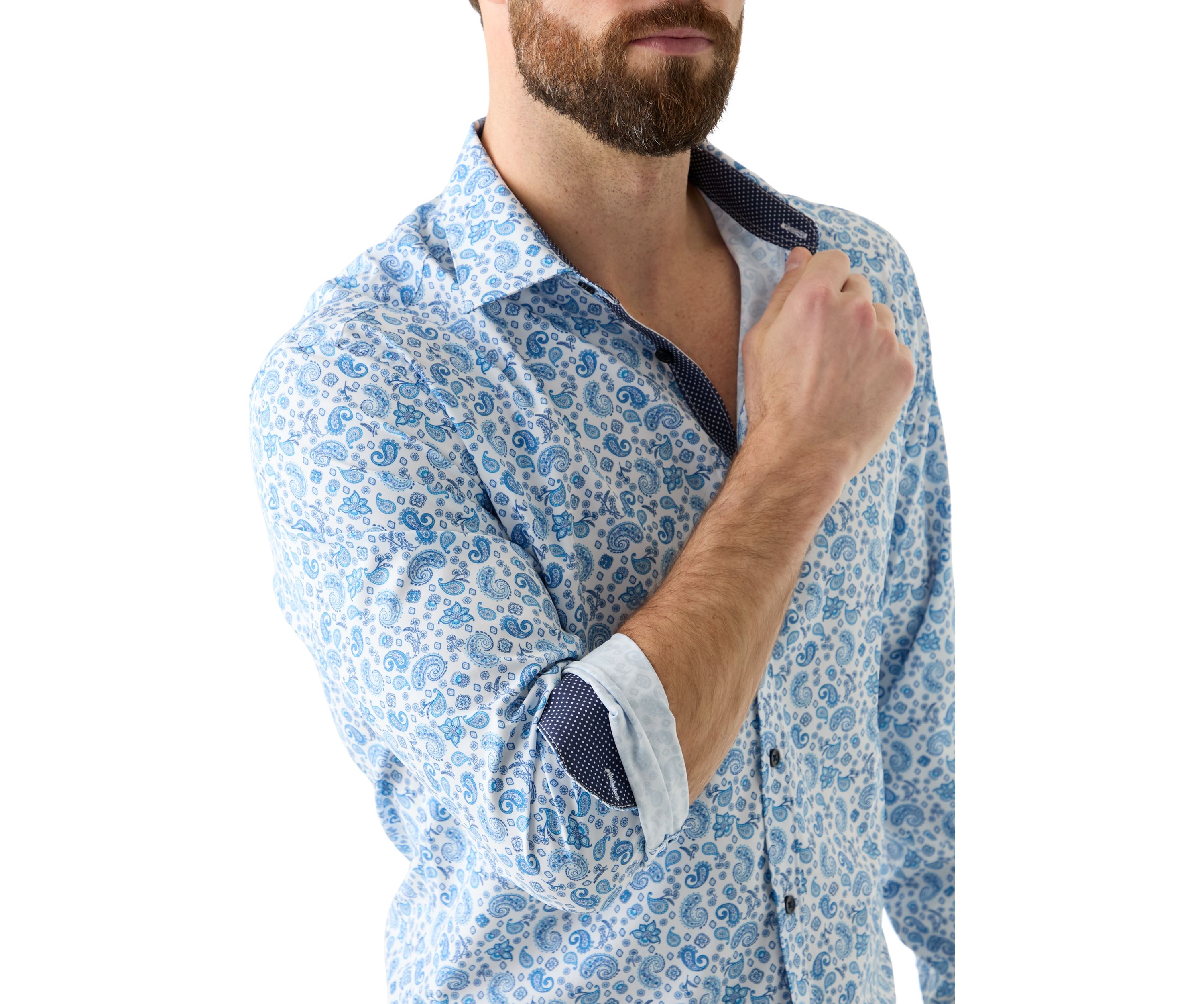 Slim Fit Light Blue Paisley Performance Stretch Dress Shirt