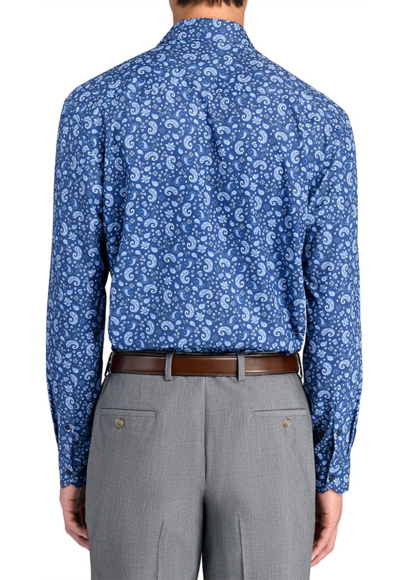 Mens Slim Fit Navy Paisley Performance Stretch Dress Shirt