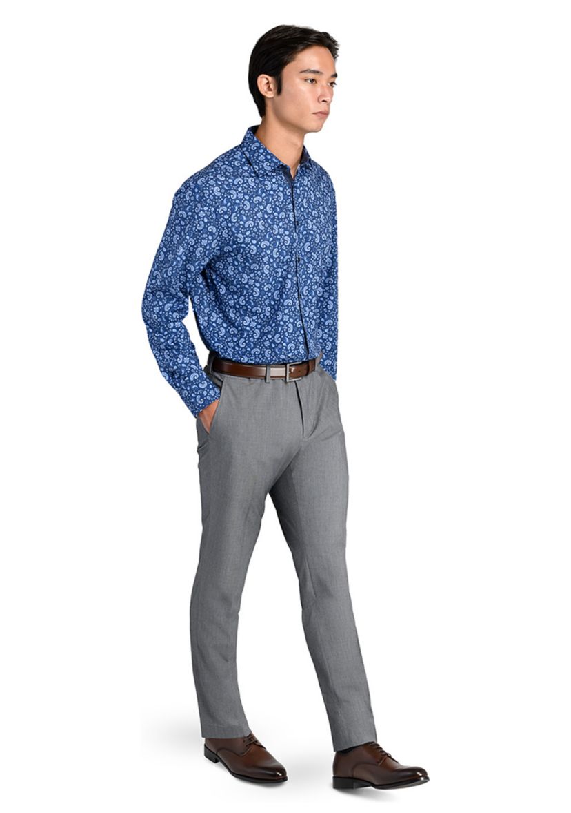 Mens Slim Fit Navy Paisley Performance Stretch Dress Shirt