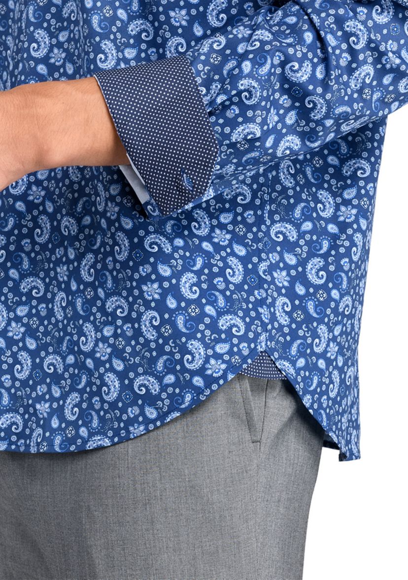 Mens Slim Fit Navy Paisley Performance Stretch Dress Shirt