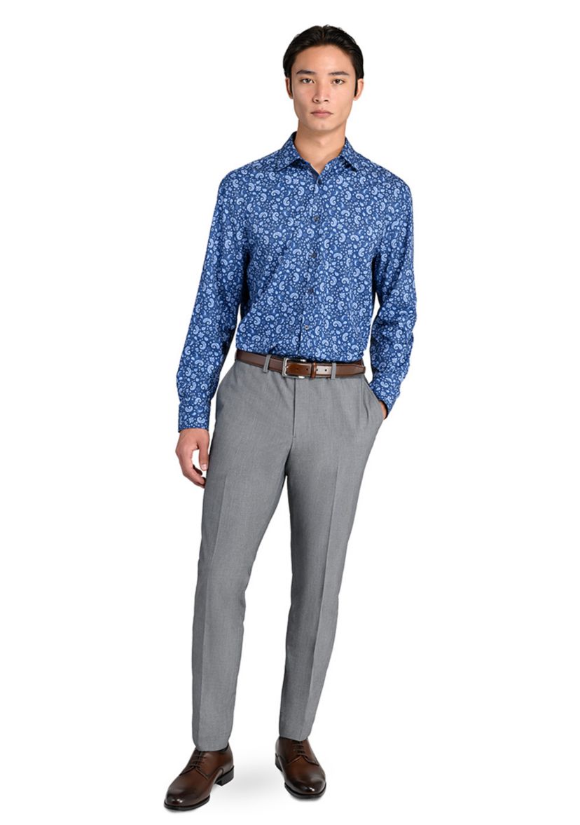 Mens Slim Fit Navy Paisley Performance Stretch Dress Shirt
