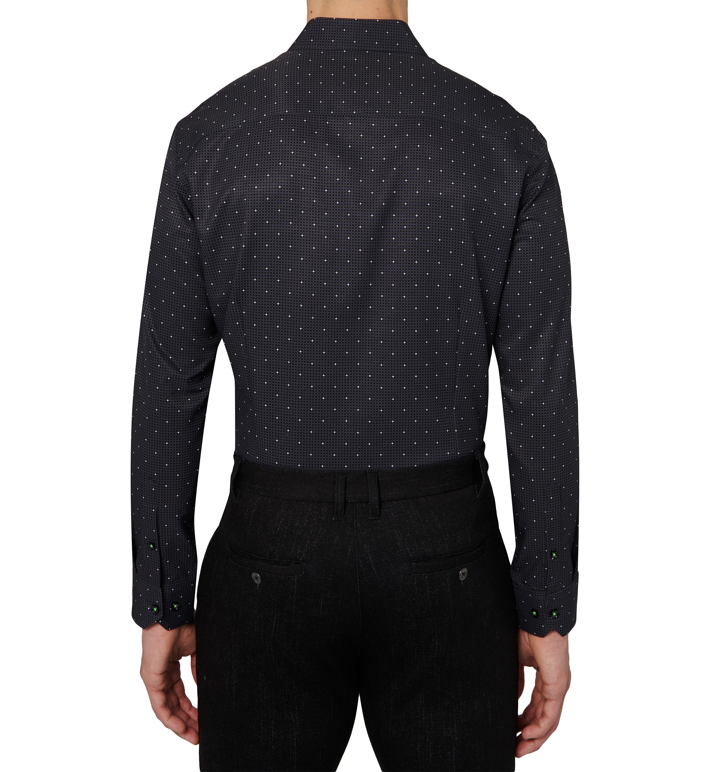 Mens Slim Fit Black Connected Geo Performance Stretch Dress Shirt