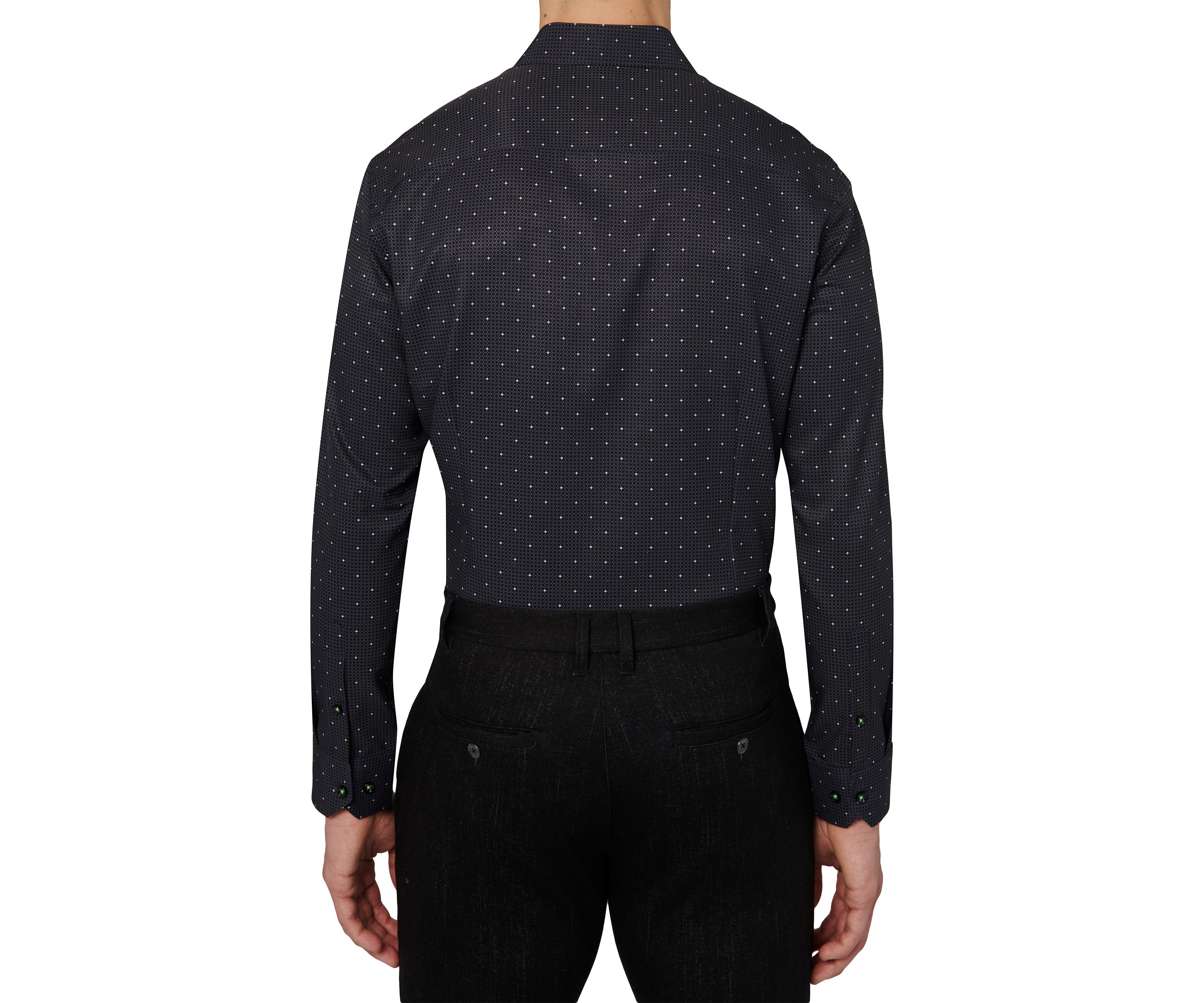 Mens Slim Fit Black Connected Geo Performance Stretch Dress Shirt