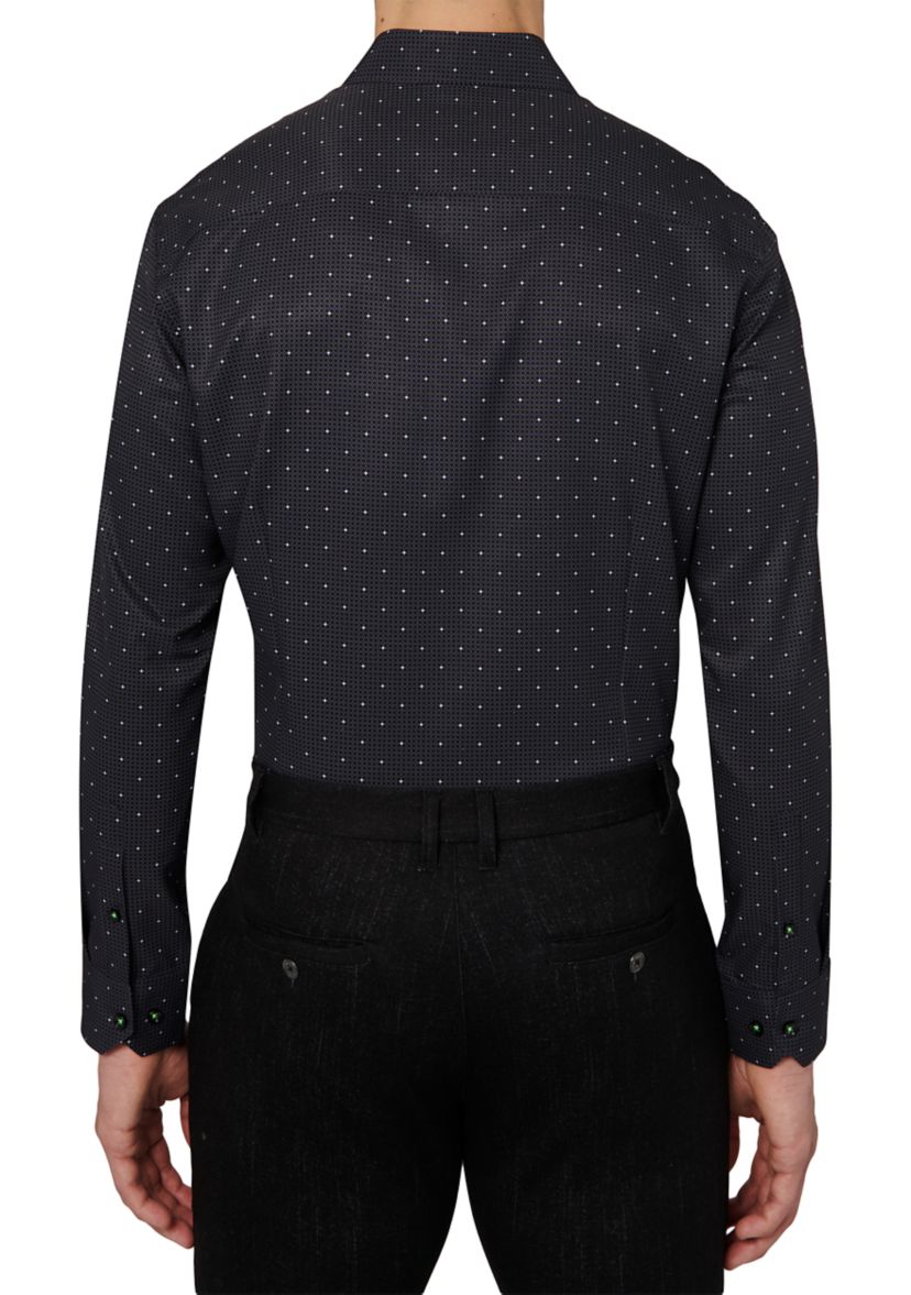 Mens Slim Fit Black Connected Geo Performance Stretch Dress Shirt