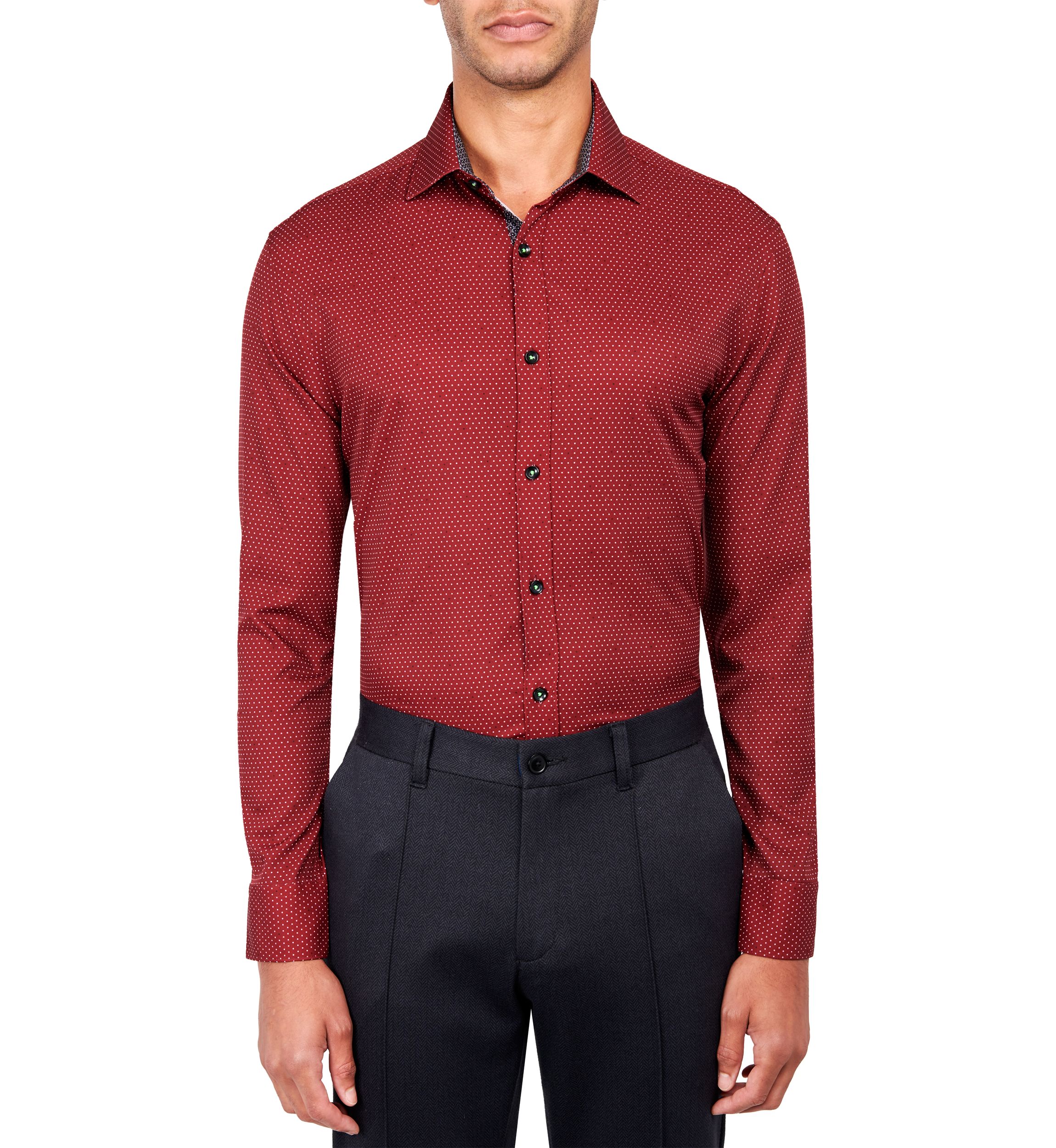 Slim Fit Burgundy Dot Performance Stretch Dress Shirt