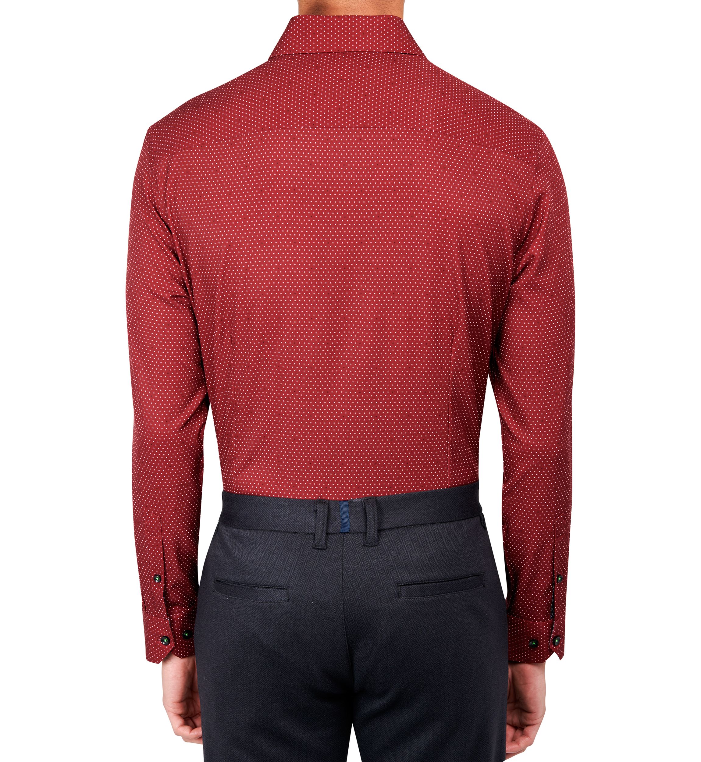 Slim Fit Burgundy Dot Performance Stretch Dress Shirt