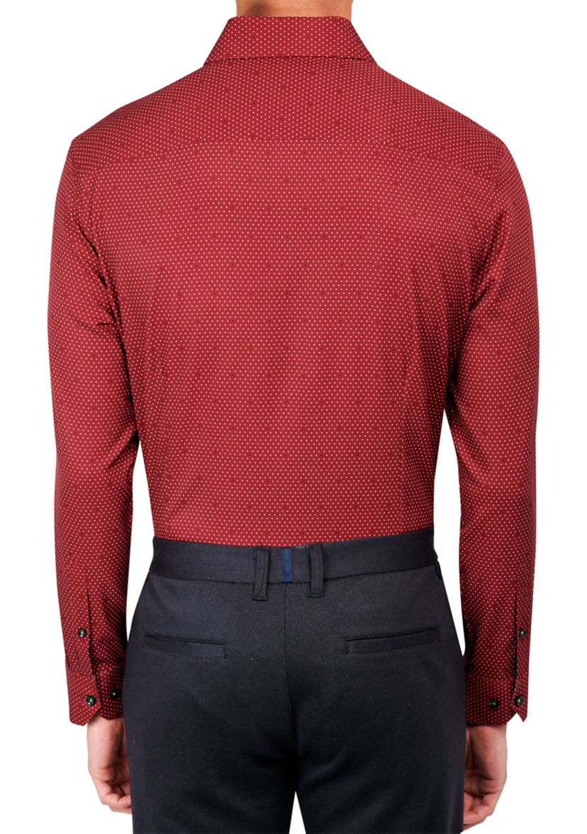 Slim Fit Burgundy Dot Performance Stretch Dress Shirt