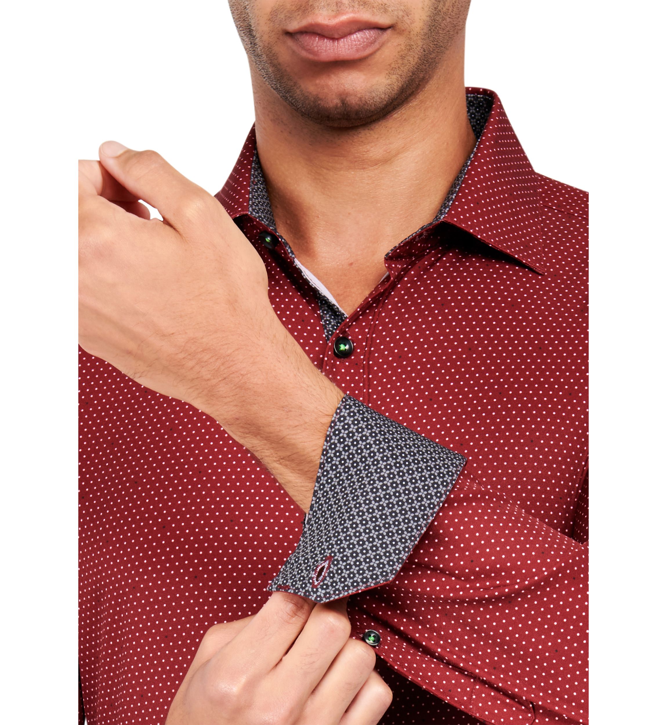 Slim Fit Burgundy Dot Performance Stretch Dress Shirt