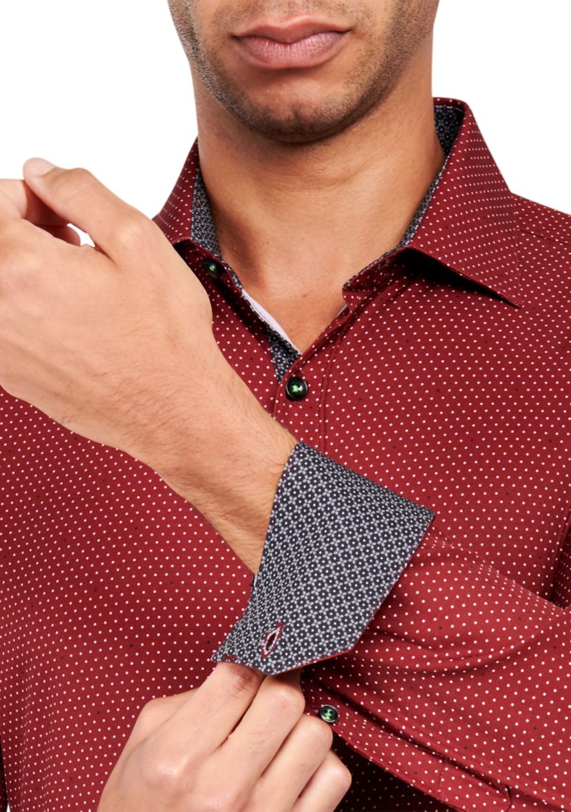 Slim Fit Burgundy Dot Performance Stretch Dress Shirt