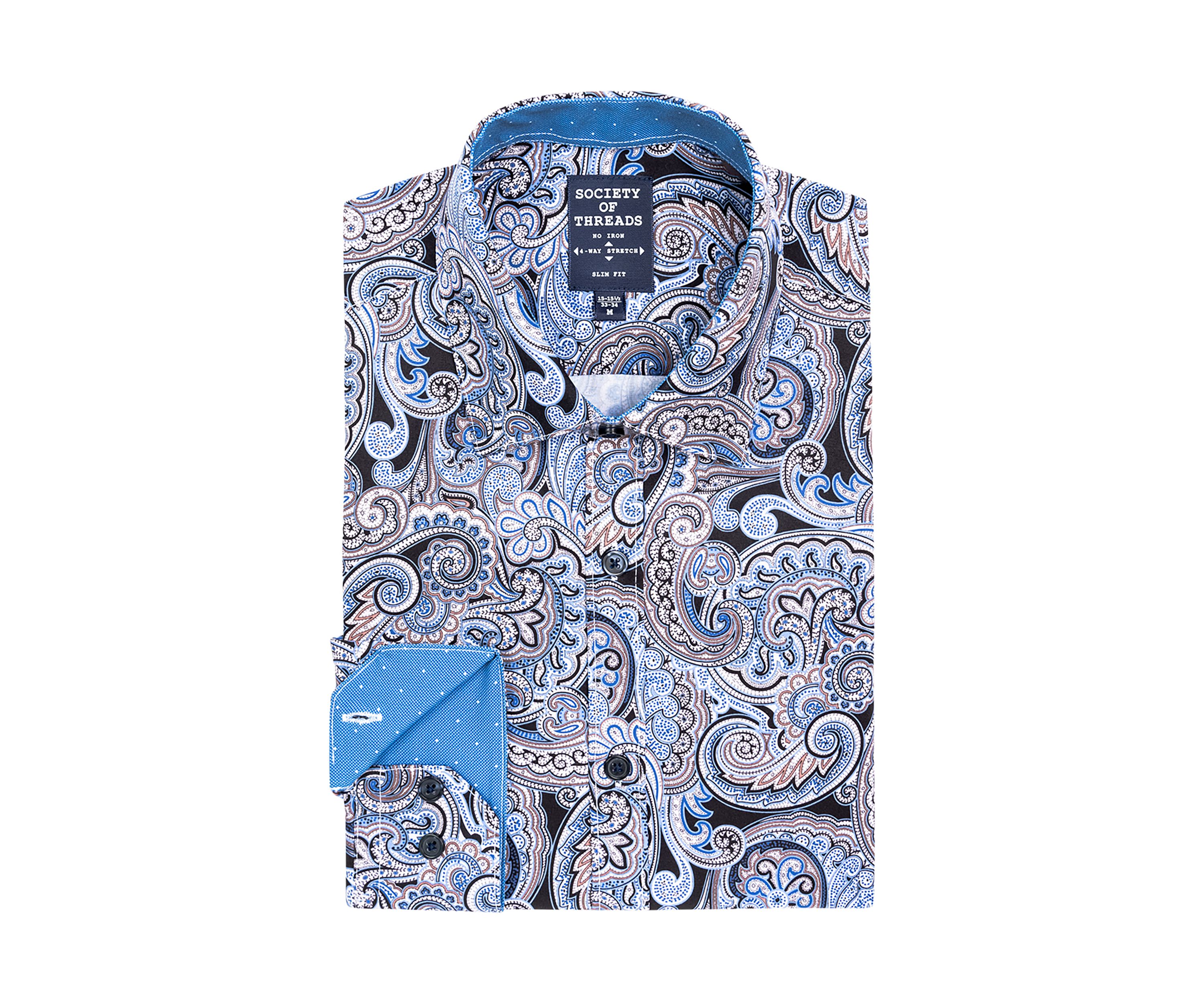 Mens Slim Fit Navy Swirl Paisley Performance Stretch Dress Shirt