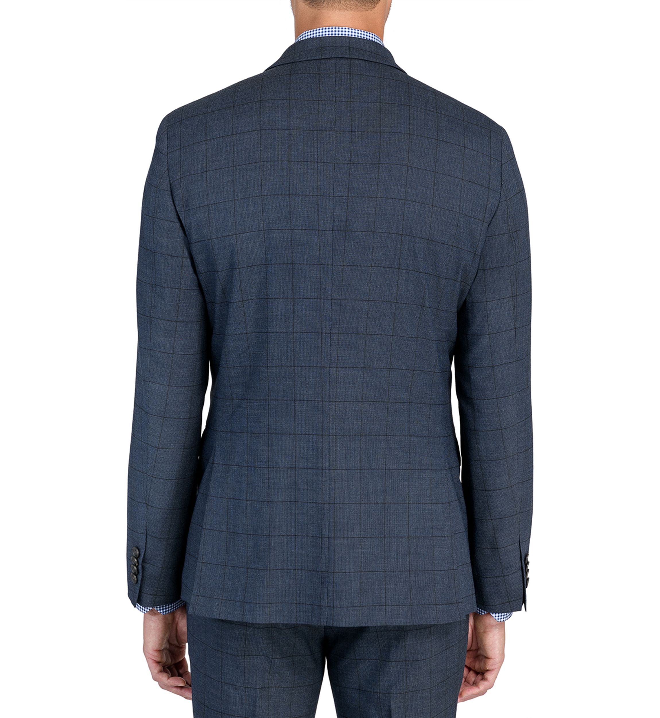 Mens Slim Charcoal Blue Windowpane Jacket