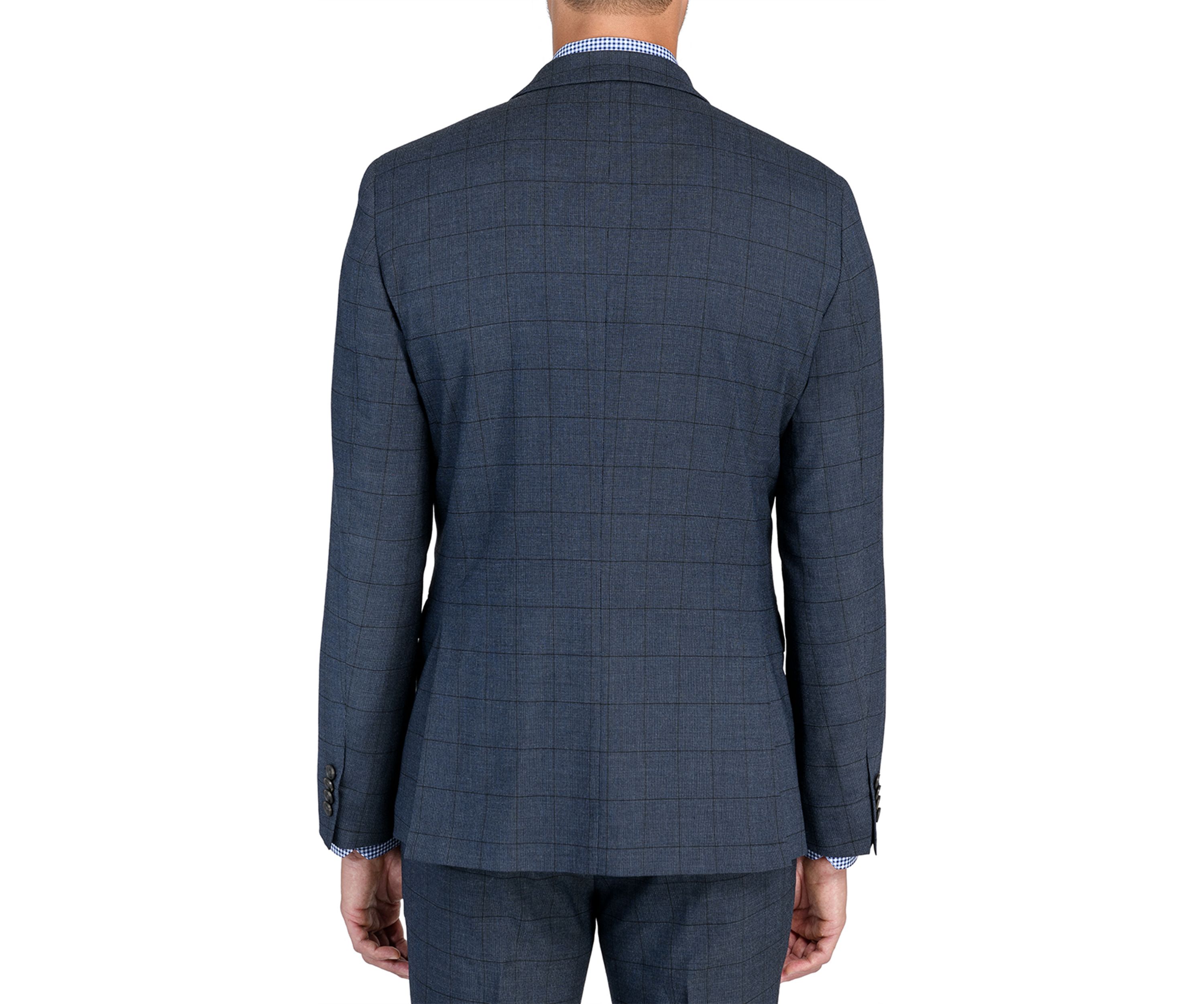 Mens Slim Charcoal Blue Windowpane Jacket