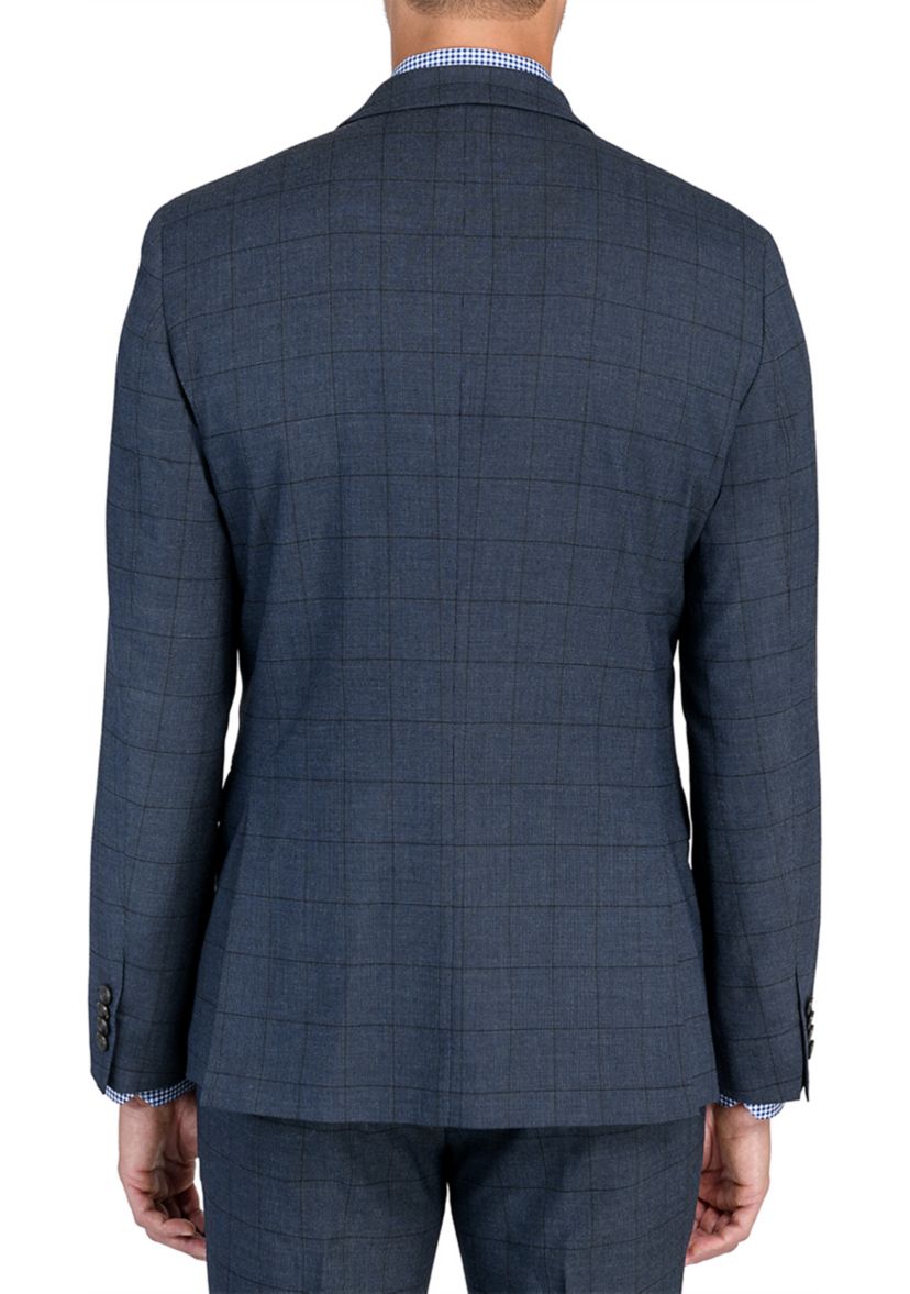 Mens Slim Charcoal Blue Windowpane Jacket