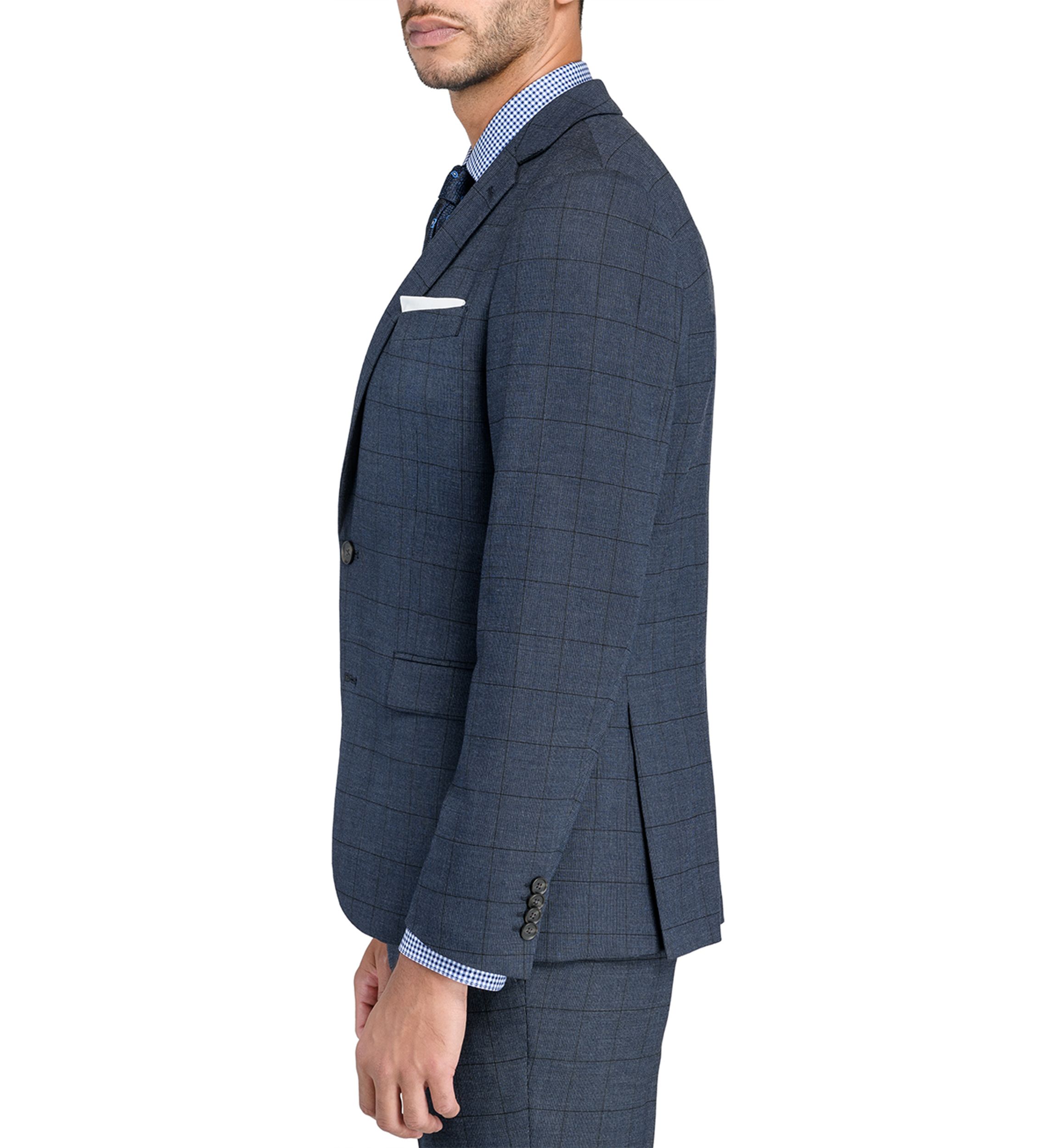 Mens Slim Charcoal Blue Windowpane Jacket