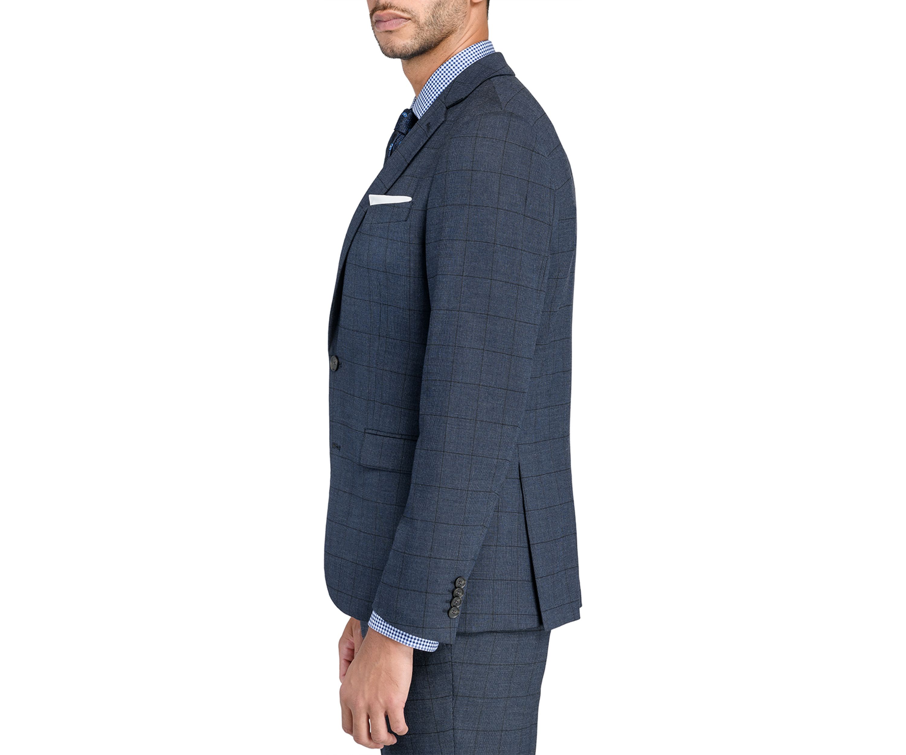 Mens Slim Charcoal Blue Windowpane Jacket