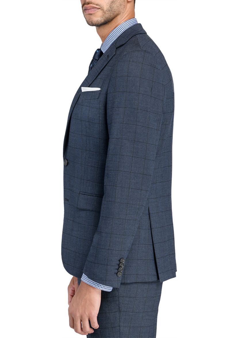 Mens Slim Charcoal Blue Windowpane Jacket