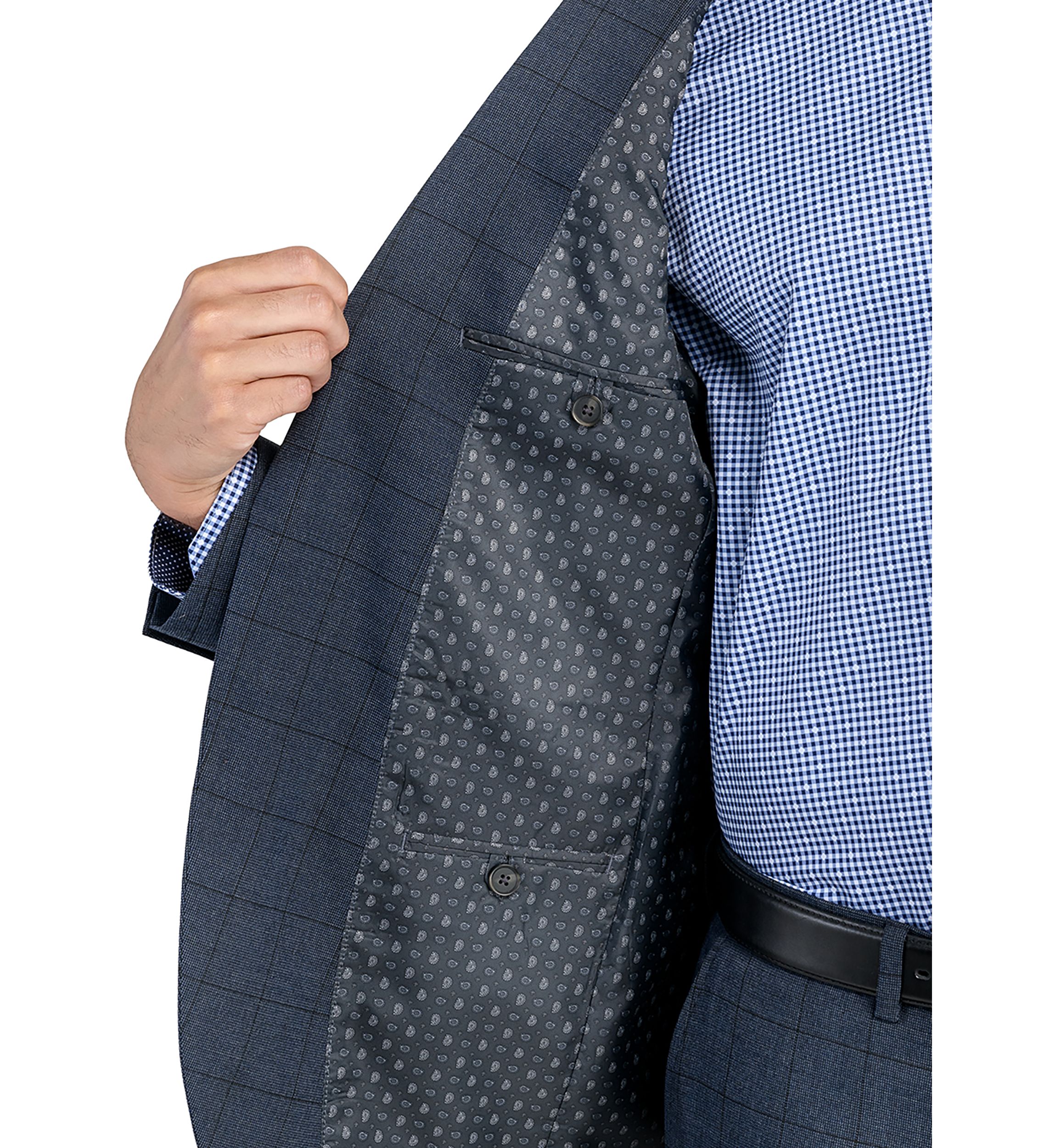 Mens Slim Charcoal Blue Windowpane Jacket