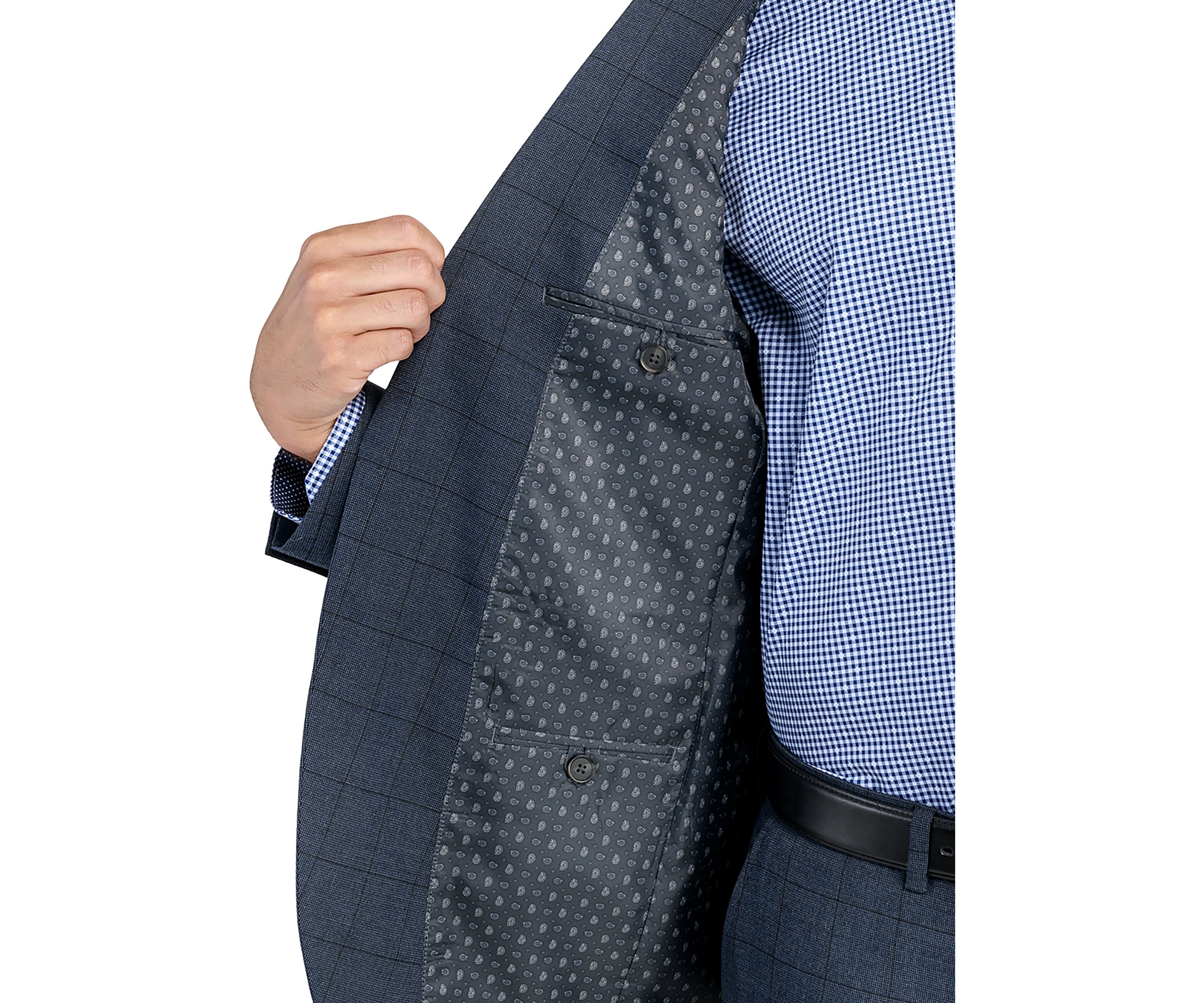 Mens Slim Charcoal Blue Windowpane Jacket