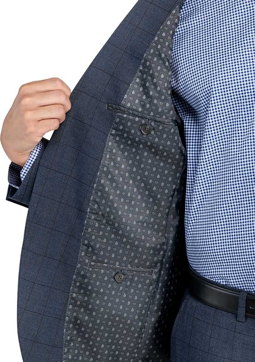 Mens Slim Charcoal Blue Windowpane Jacket