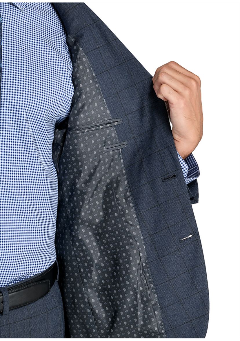 Mens Slim Charcoal Blue Windowpane Jacket