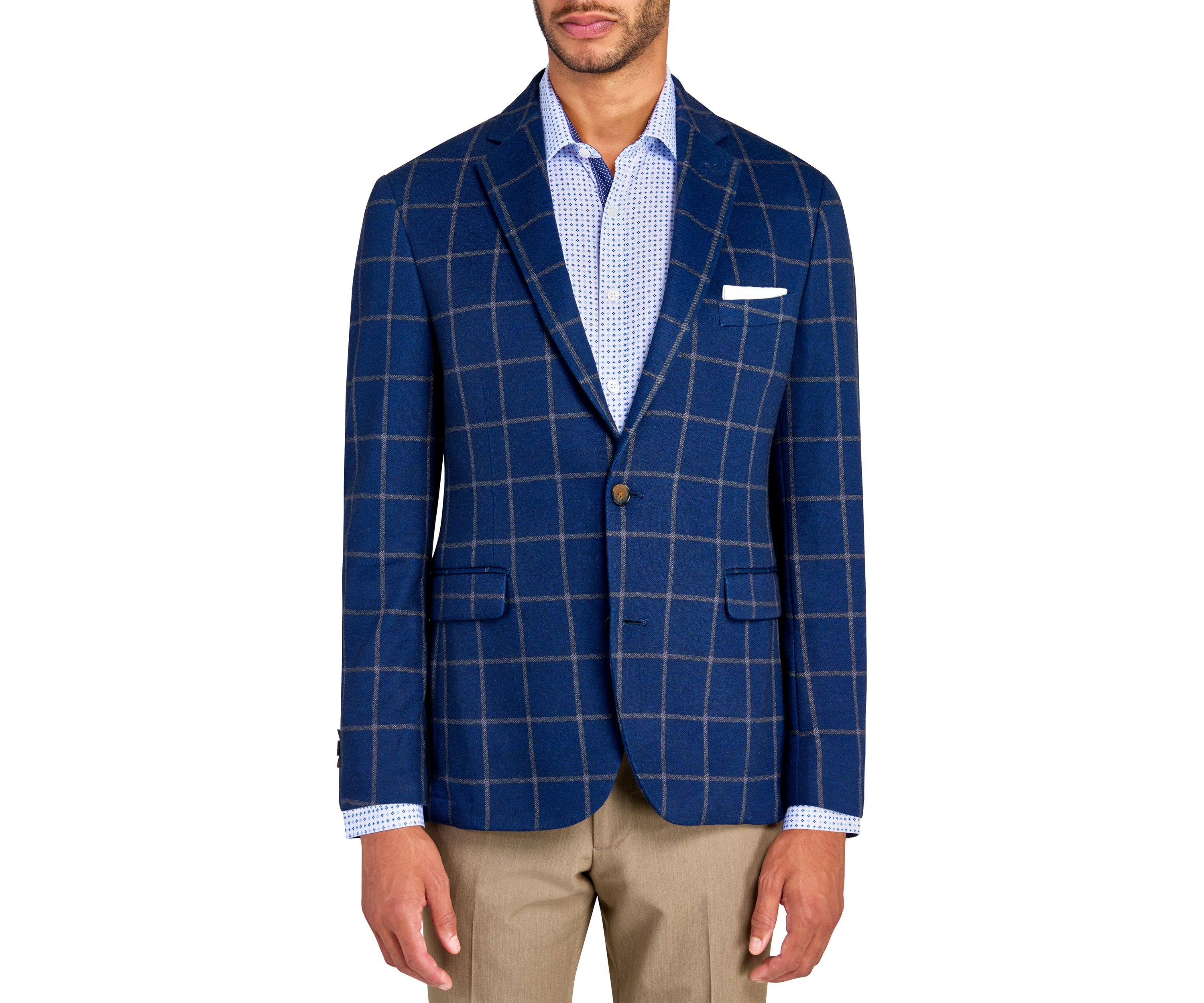 Mens Slim Fit Blue Window Soft Sport Coat