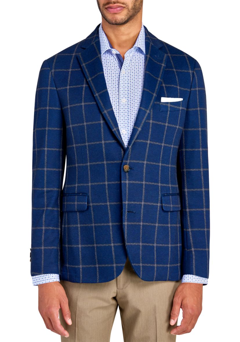 Mens Slim Fit Blue Window Soft Sport Coat