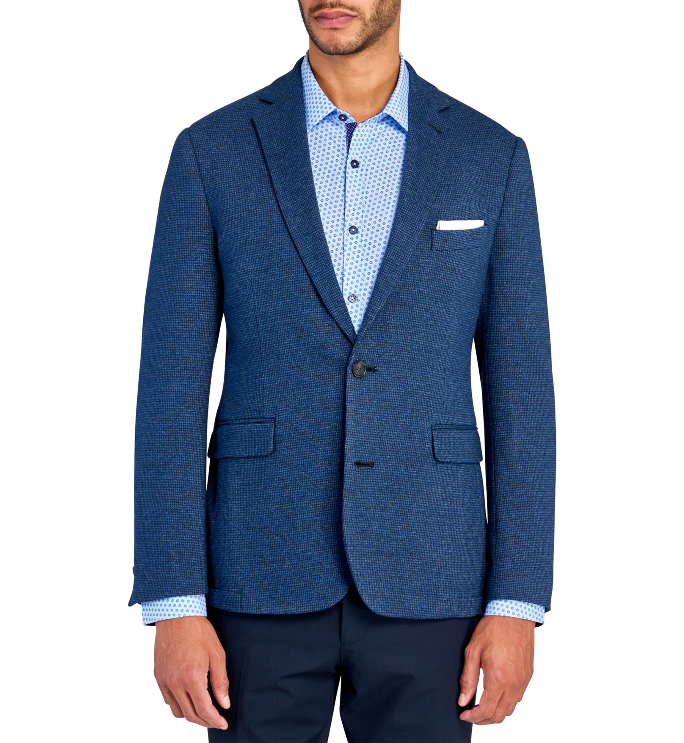 Mens Slim Fit Blue Tic Soft Coat