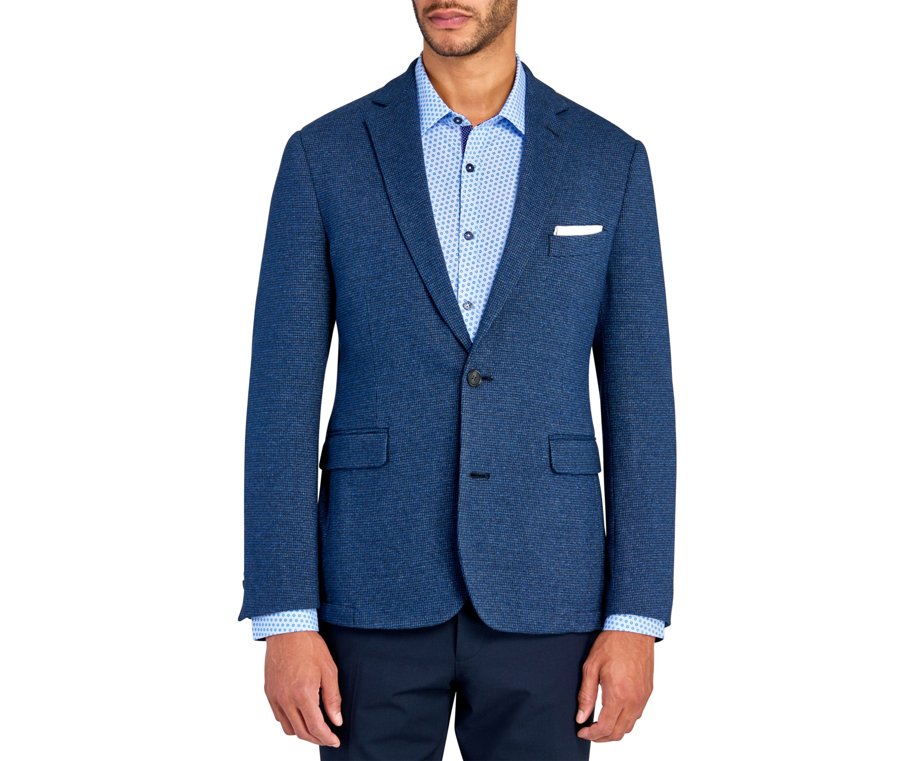 Mens Slim Fit Blue Tic Soft Coat
