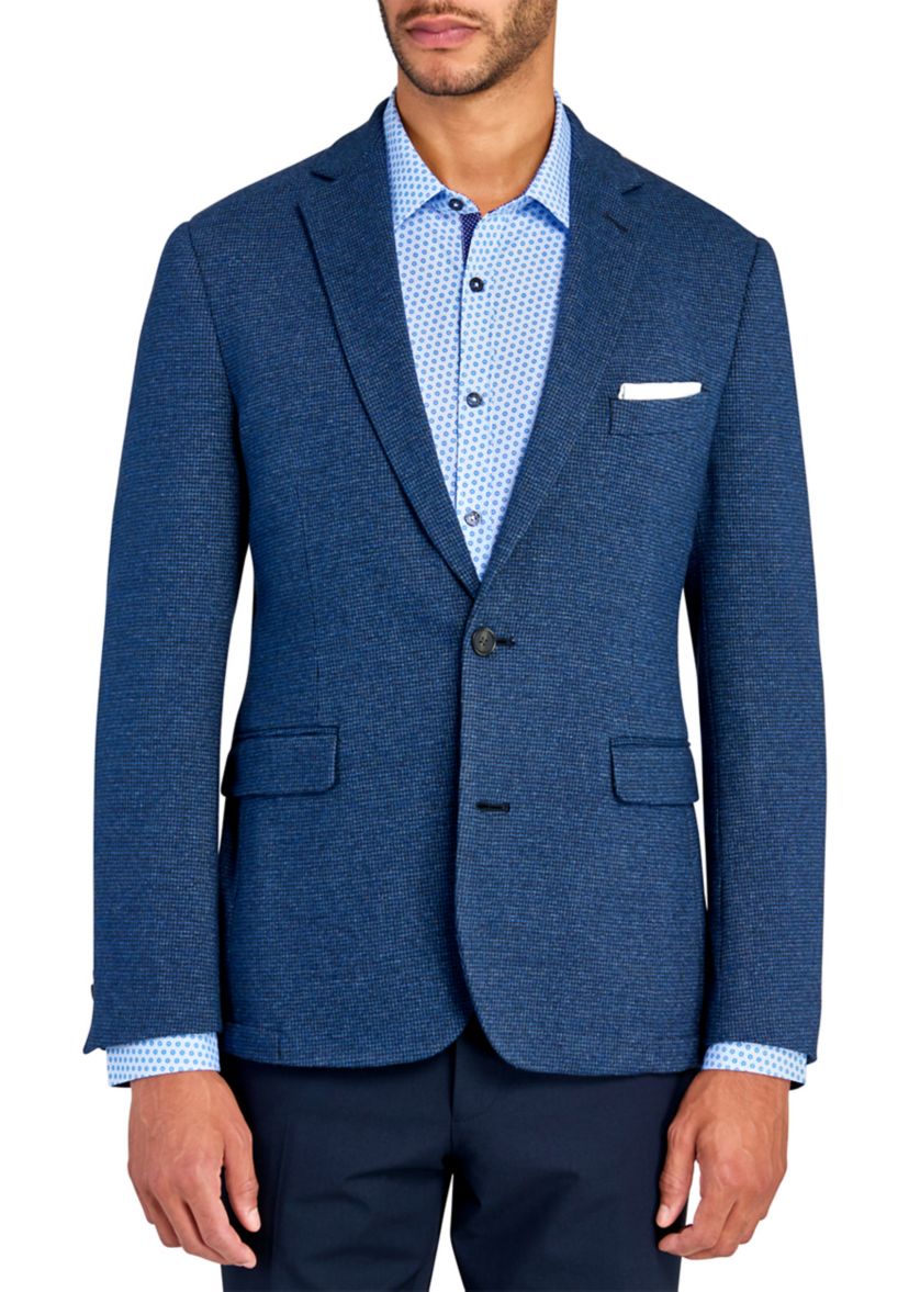 Mens Slim Fit Blue Tic Soft Coat