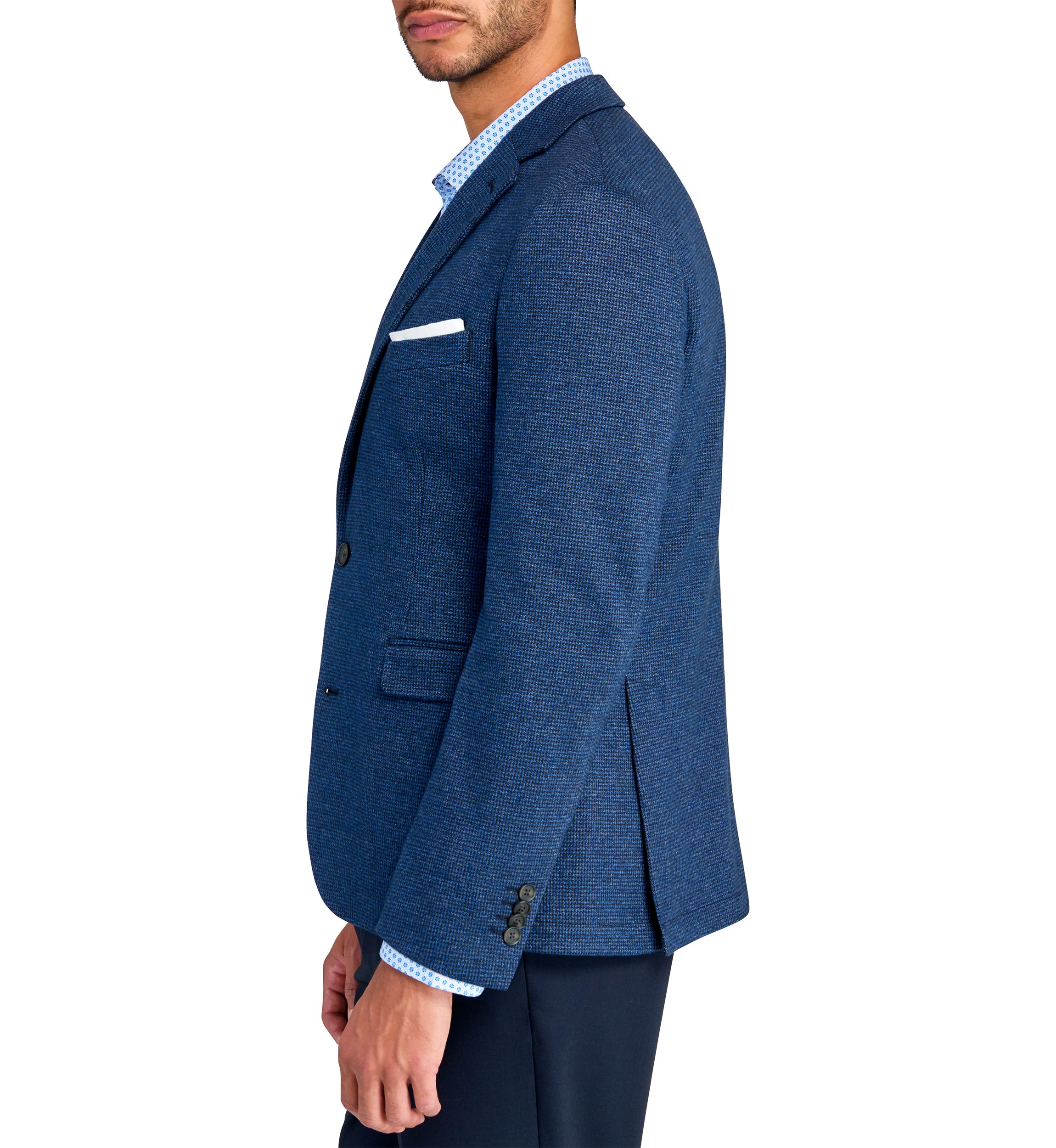 Mens Slim Fit Blue Tic Soft Coat