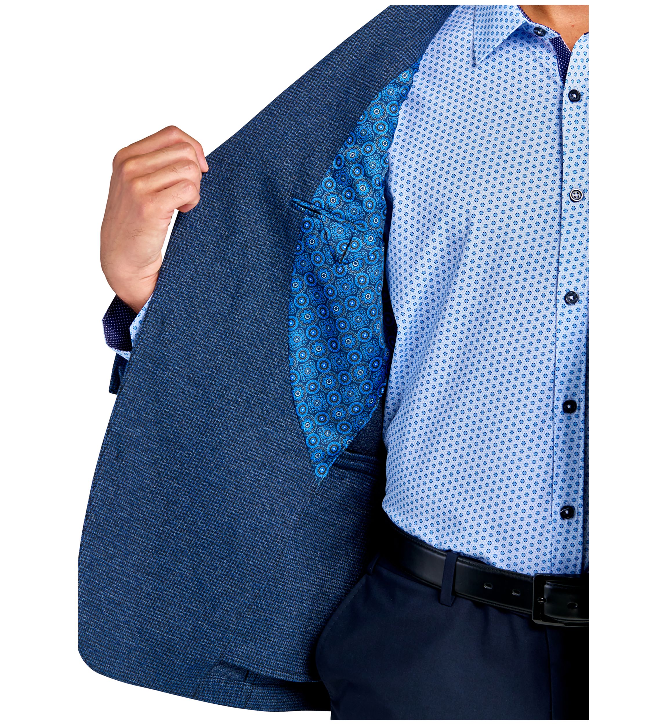Mens Slim Fit Blue Tic Soft Coat