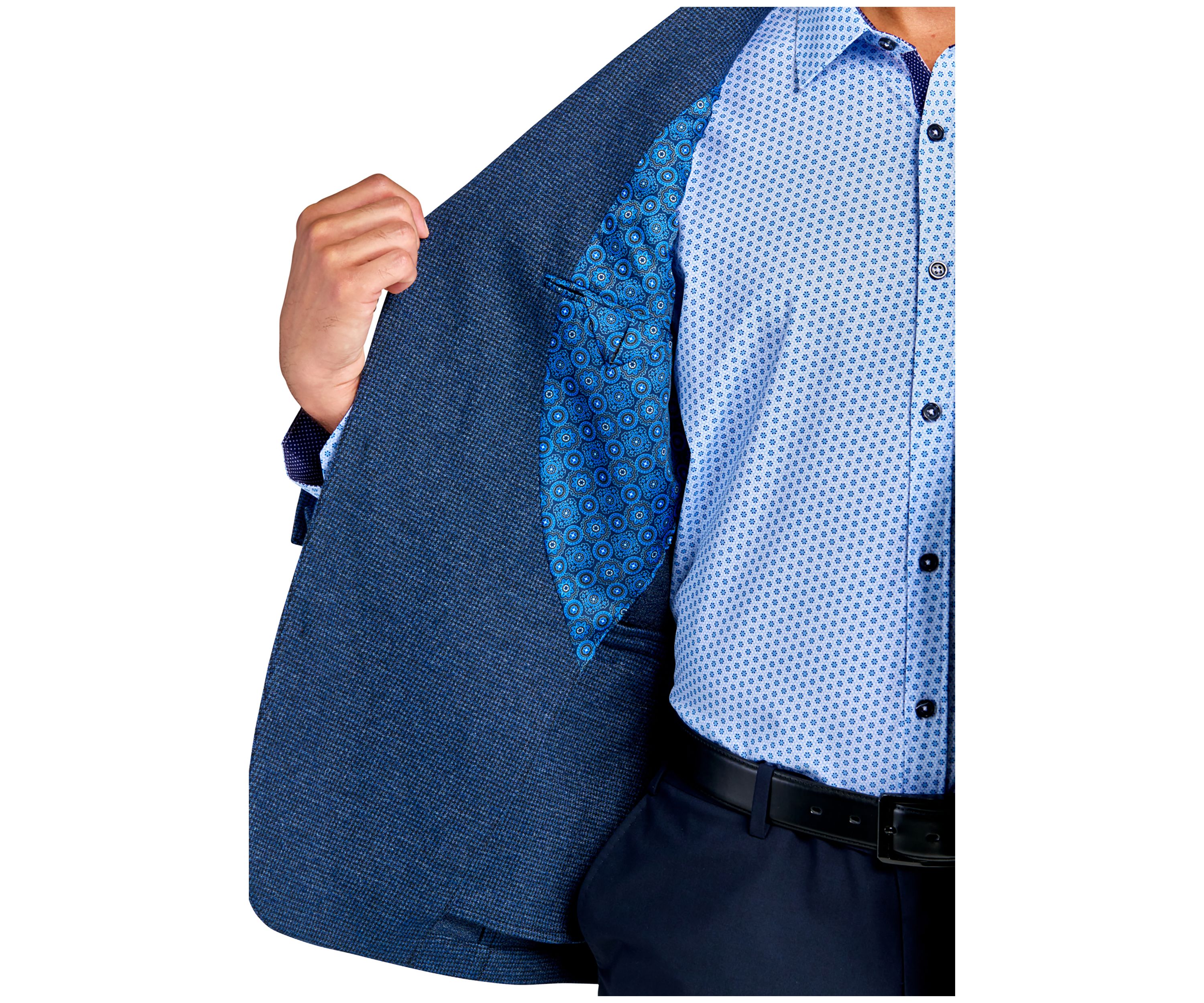 Mens Slim Fit Blue Tic Soft Coat