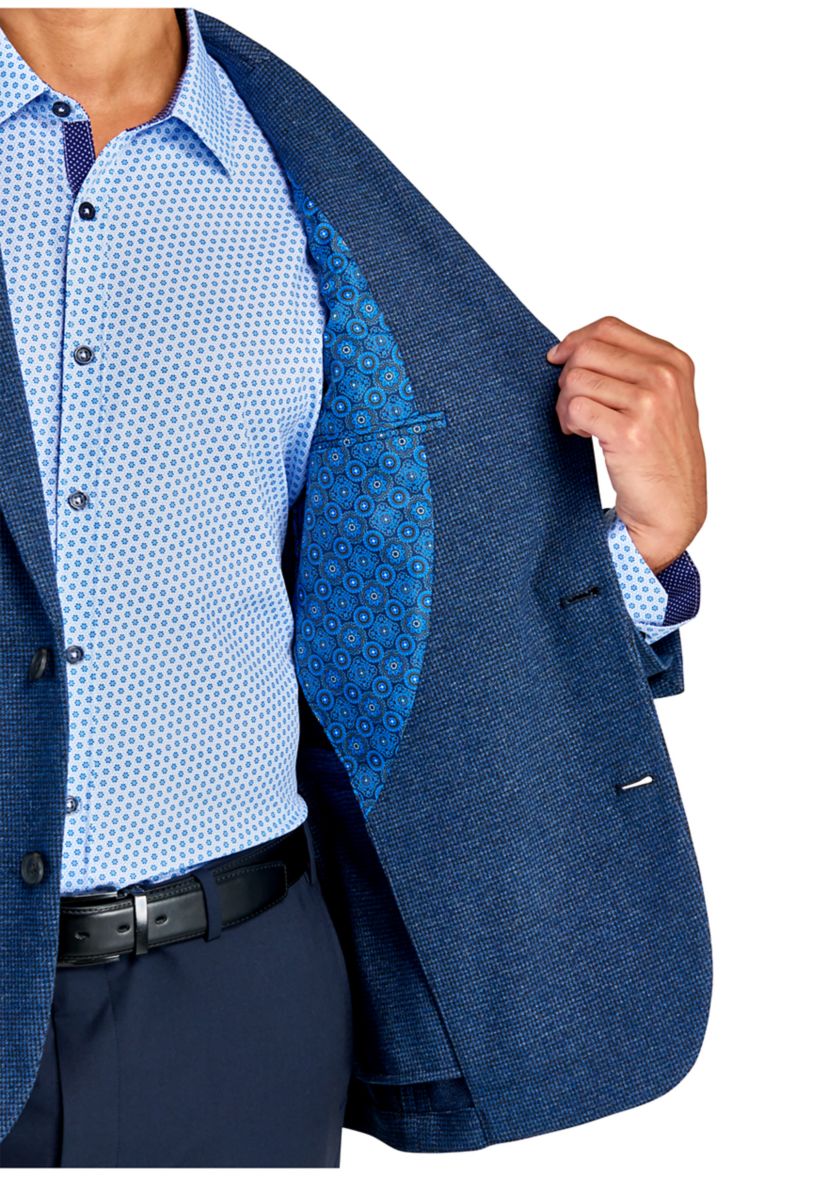 Mens Slim Fit Blue Tic Soft Coat