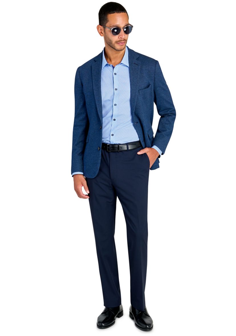 Mens Slim Fit Blue Tic Soft Coat