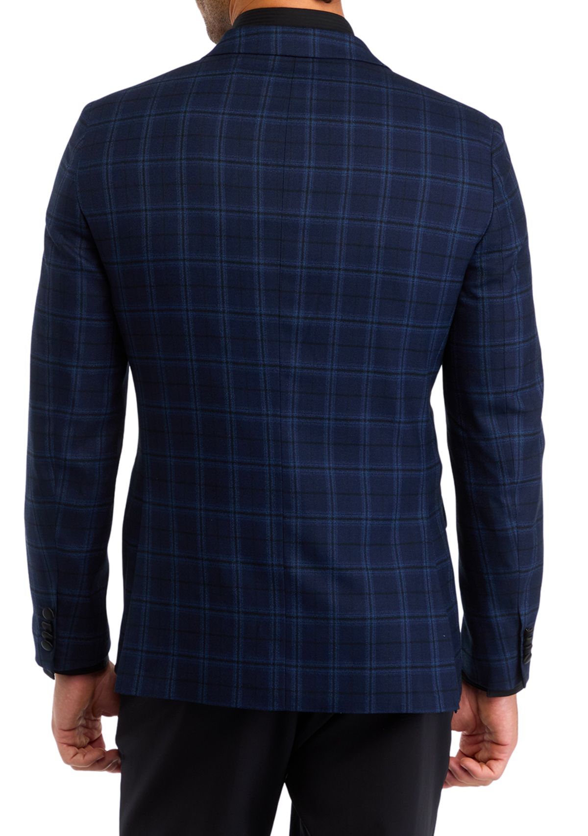 Mens Slim Fit Navy Plaid Evening Jacket
