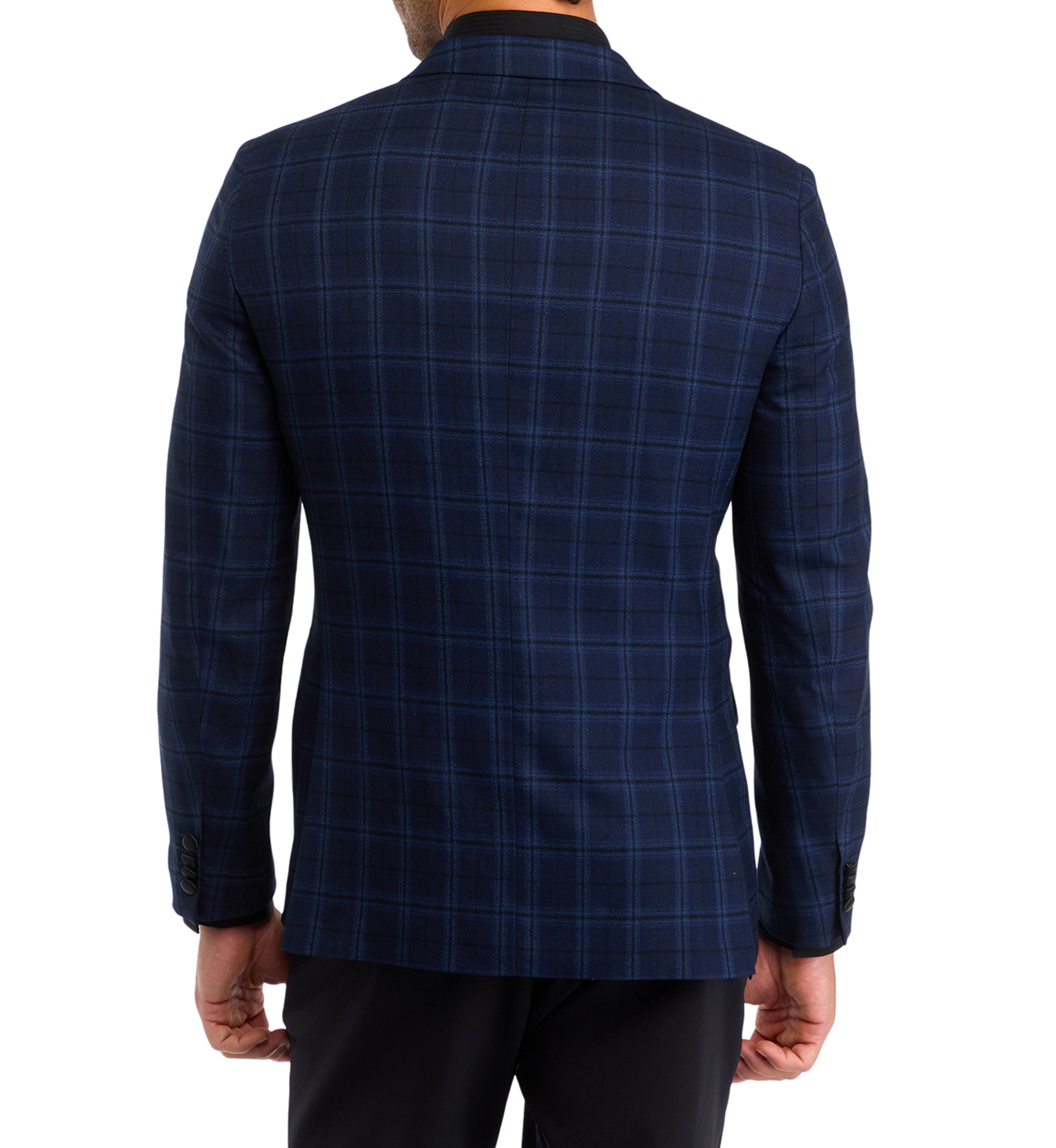 Mens Slim Fit Navy Plaid Evening Jacket