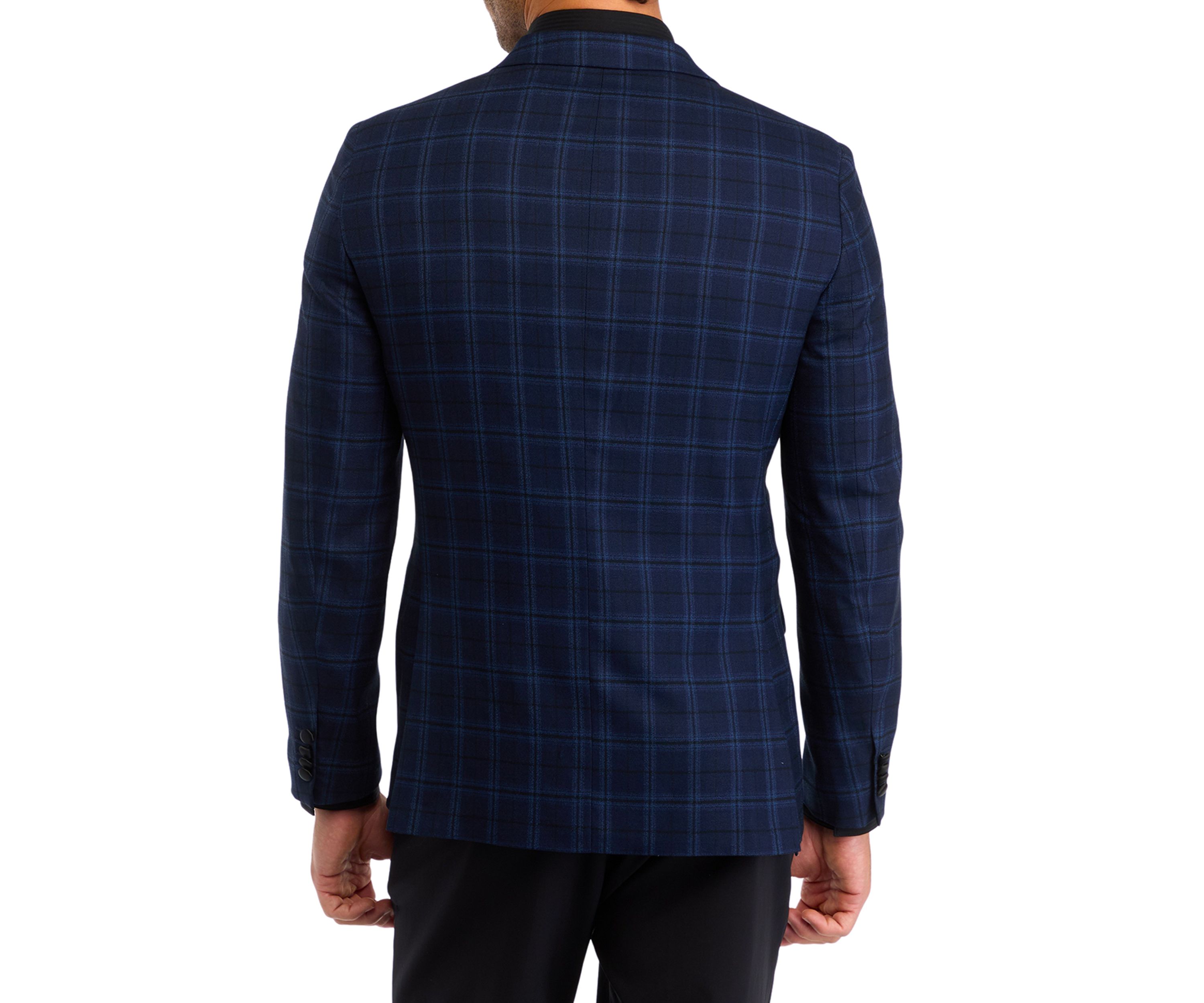 Mens Slim Fit Navy Plaid Evening Jacket
